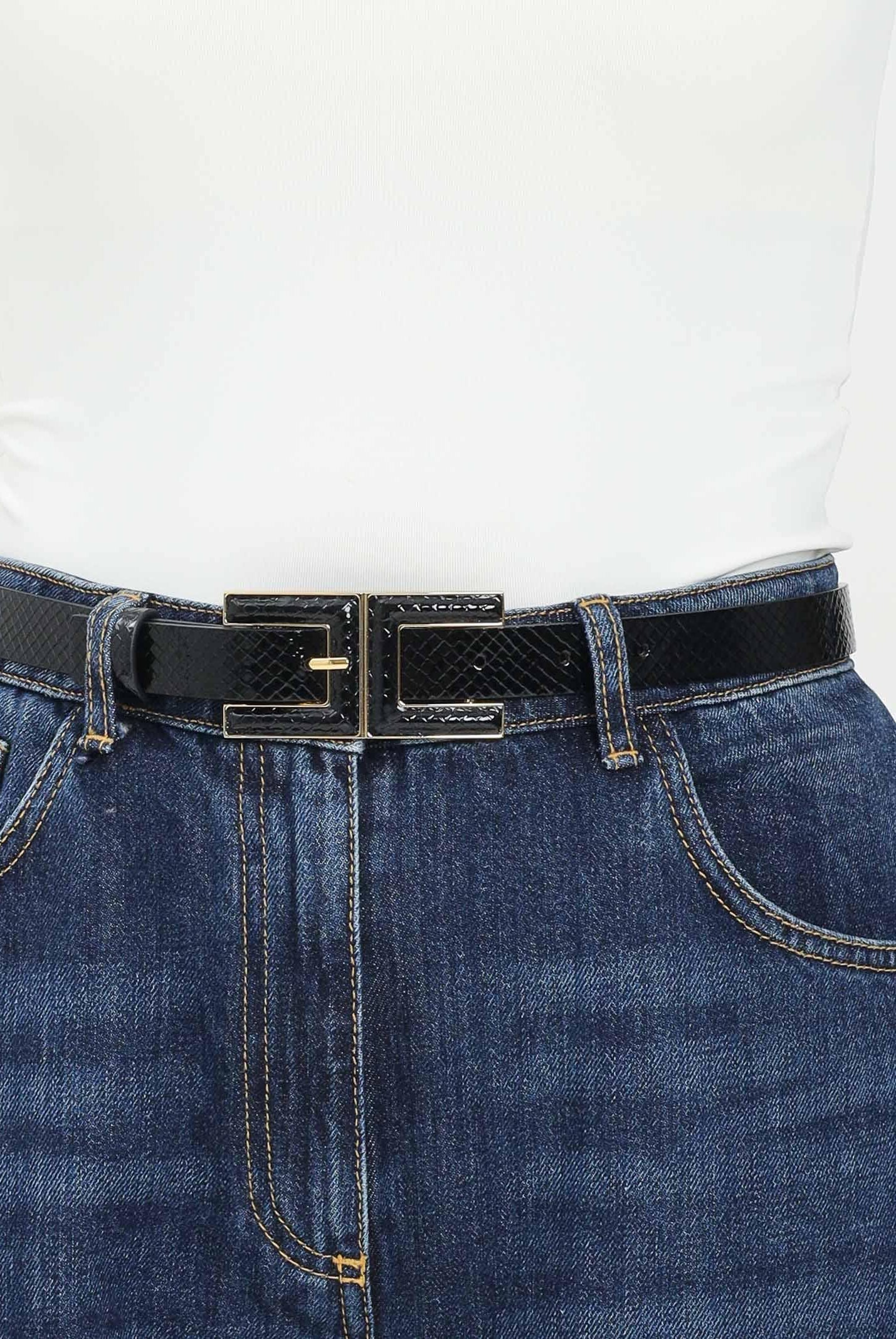 ELISABETTA FRANCHI Cintura nera da donna realizzata con effetto pitonato CT58S57E2 110 ELISABETTA FRANCHI