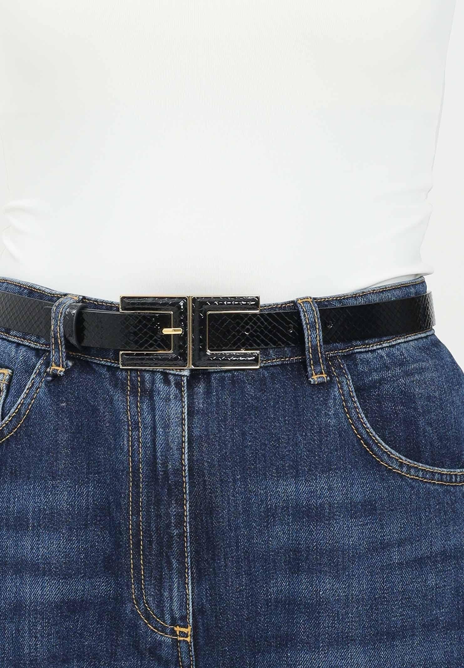 ELISABETTA FRANCHI Cintura nera da donna realizzata con effetto pitonato CT58S57E2 110 ELISABETTA FRANCHI