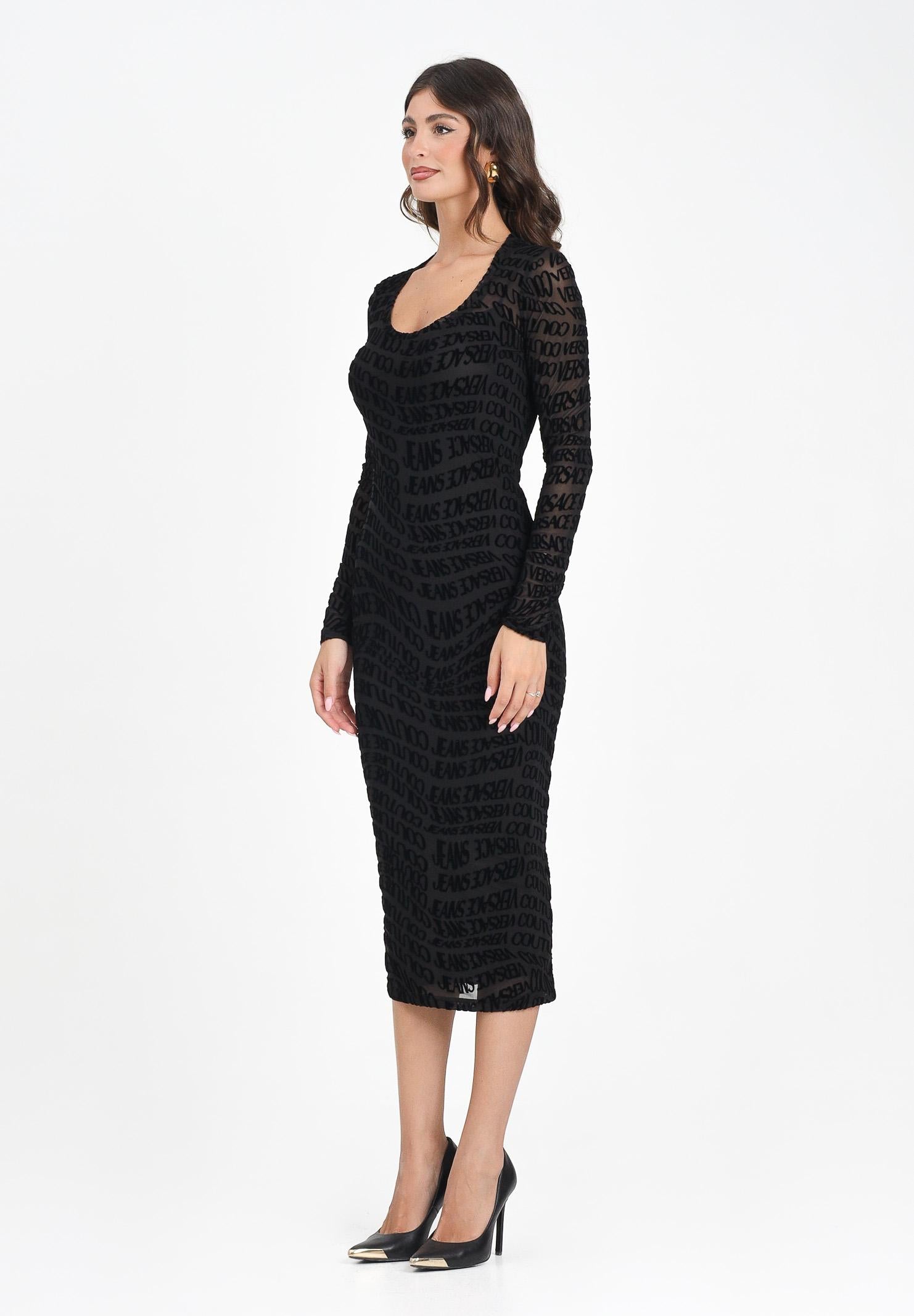 VERSACE JEANS COUTURE Abito midi nero da donna con motivo Liquify Logomania 79HAO920JS490 899 VERSACE JEANS COUTURE