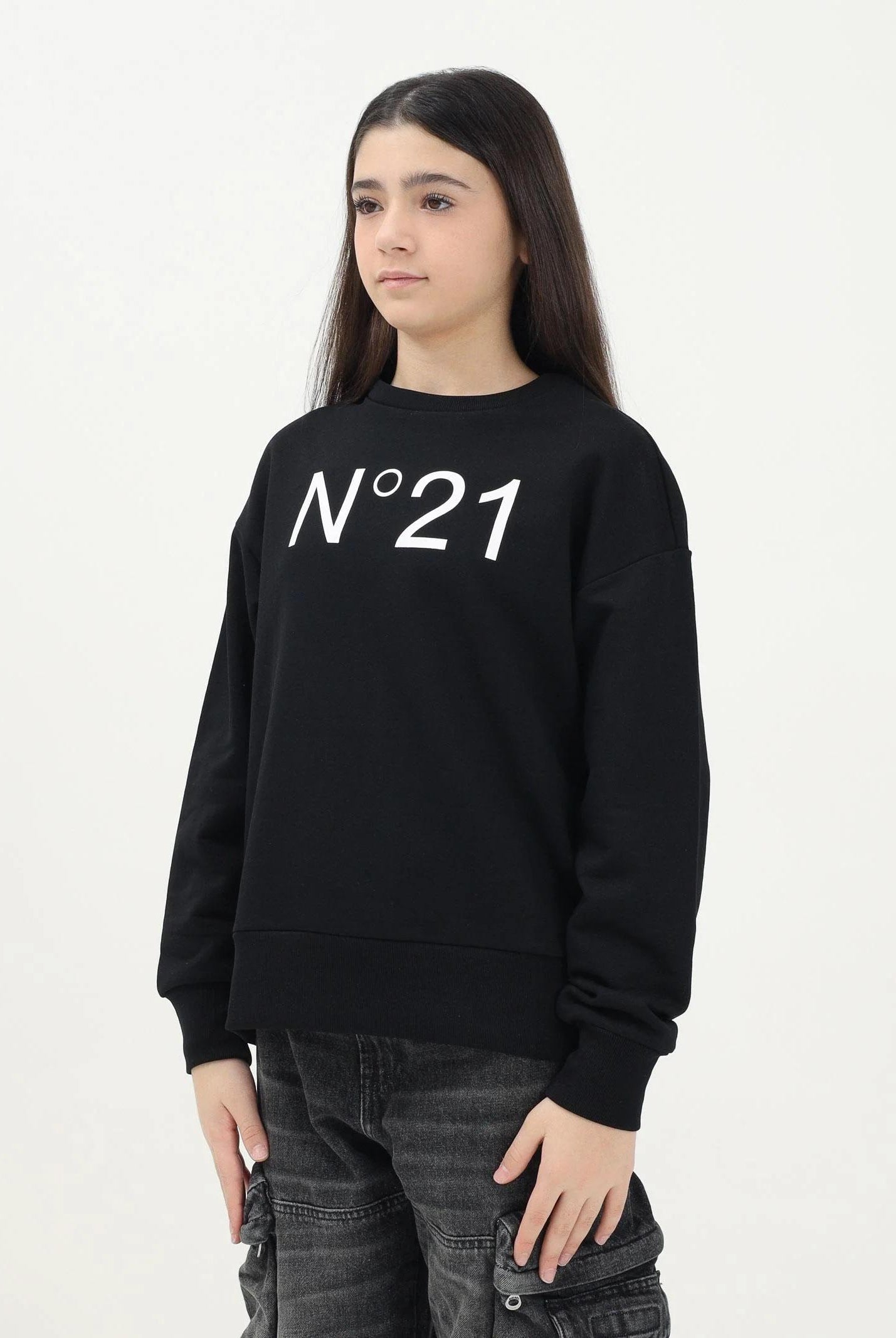 N21 Felpa girocollo nera per donna, ragazzi e bambini con il logo "N°21" stampato N21A23N0154 0NC16 N21
