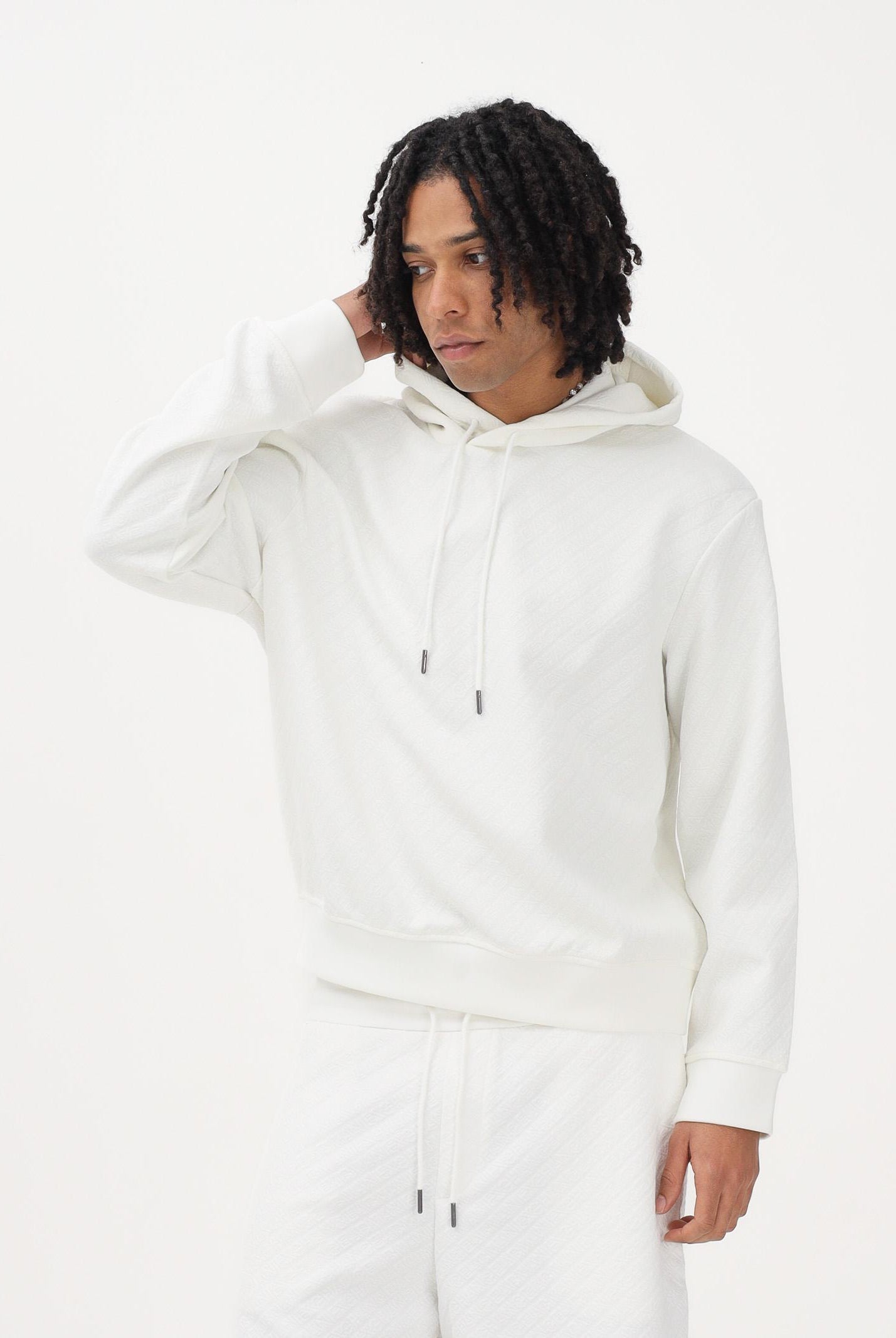 ARMANI EXCHANGE Felpa con cappuccio bianca da uomo con texture jacquard XM002344AF21862 U0009 ARMANI EXCHANGE