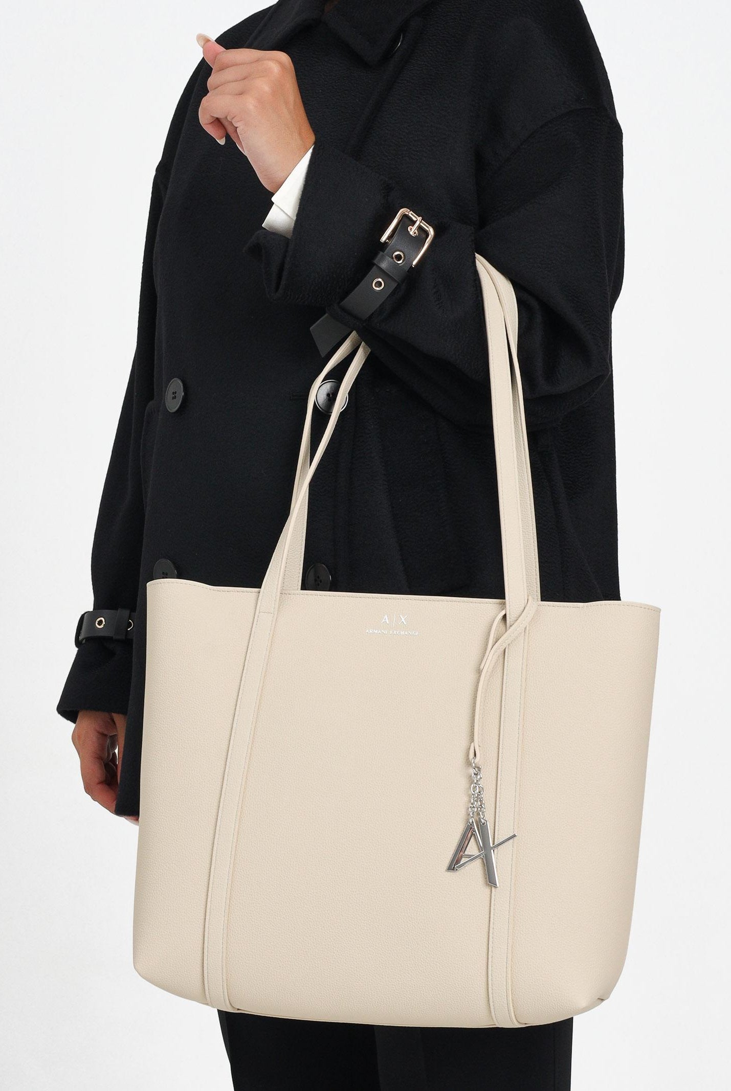 ARMANI EXCHANGE Shopper beige da donna con logo e ciondolo rimovibile AX 942930CC726 M1149 ARMANI EXCHANGE