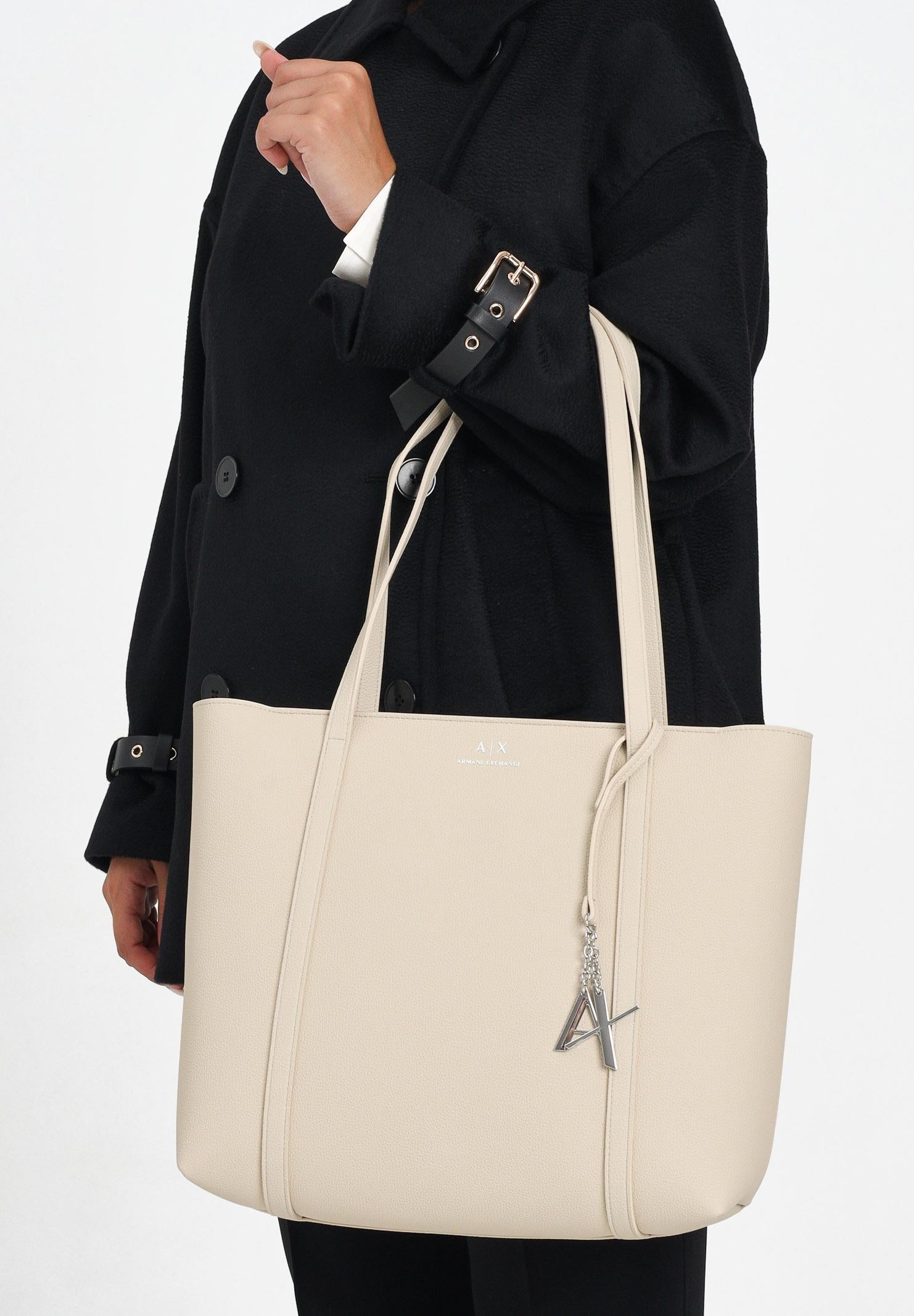 ARMANI EXCHANGE Shopper beige da donna con logo e ciondolo rimovibile AX 942930CC726 M1149 ARMANI EXCHANGE