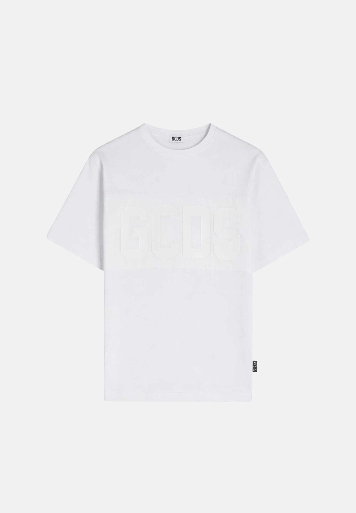 GCDS T-shirt a manica corta bianca per bambino e bambina con logo tono su tono Z0UKQC597J105 100A GCDS
