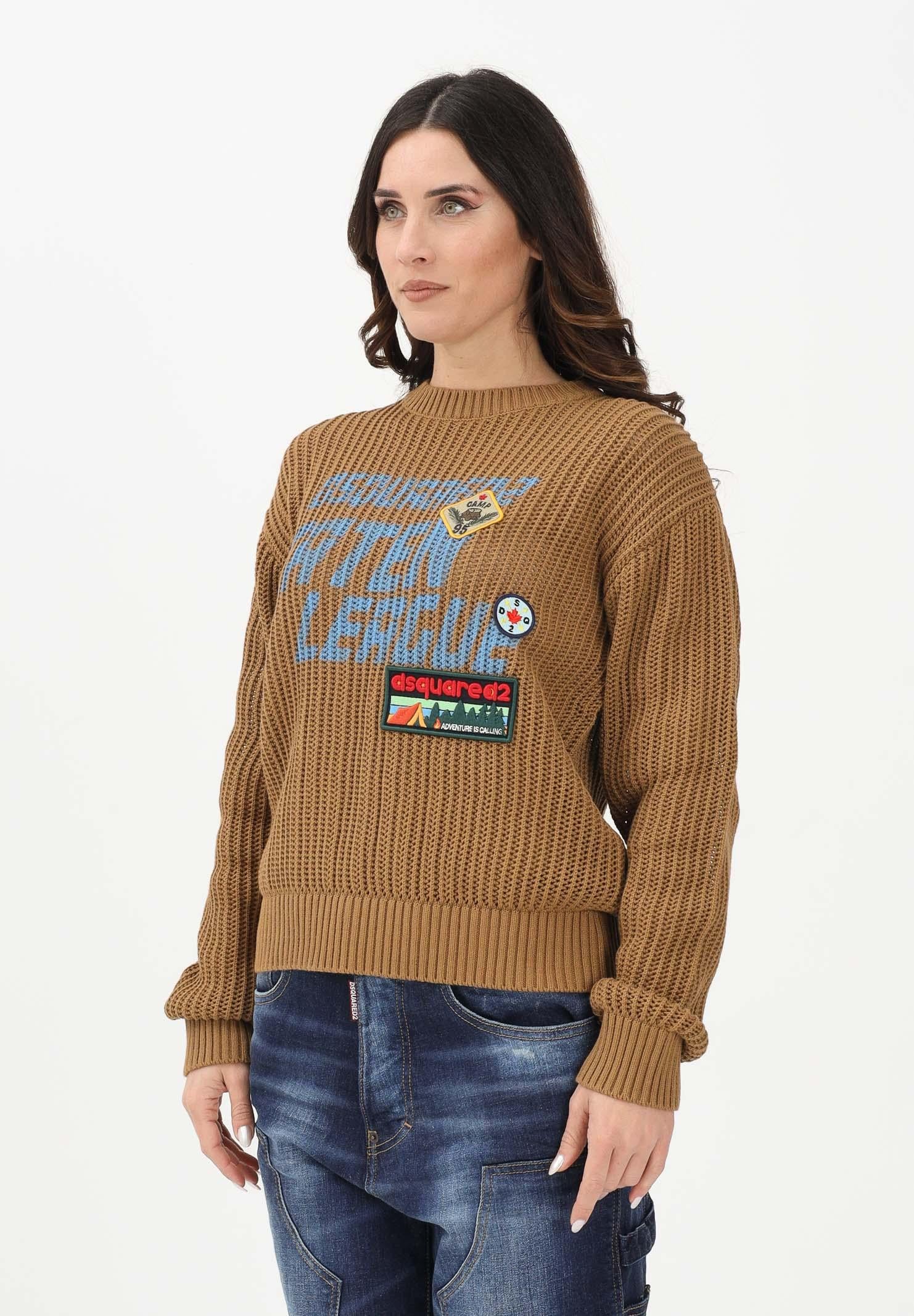 DSQUARED2 Maglioncino girocollo marrone per donna, bambino e bambina con maxi logo e patch DQ3243D0AGR DQ730 DSQUARED2