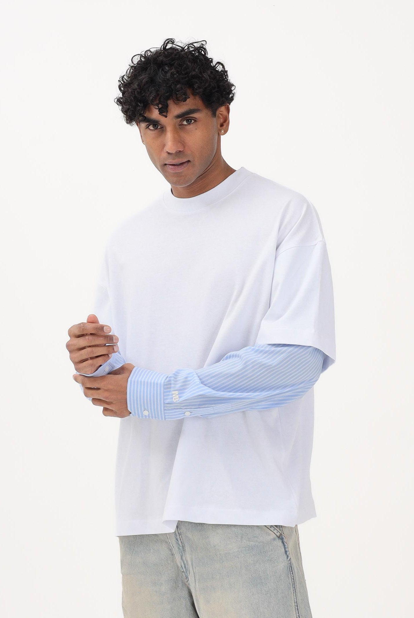 I'M BRIAN T-shirt a manica lunga bianca da uomo con maniche a camicia TS3739 002 I'M BRIAN