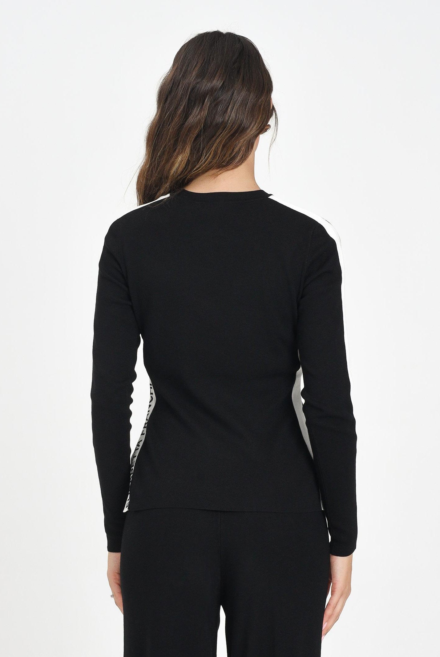 ELISABETTA FRANCHI Maglia a manica lunga nera da donna con bande lucide MK03S56E2 EF3 ELISABETTA FRANCHI