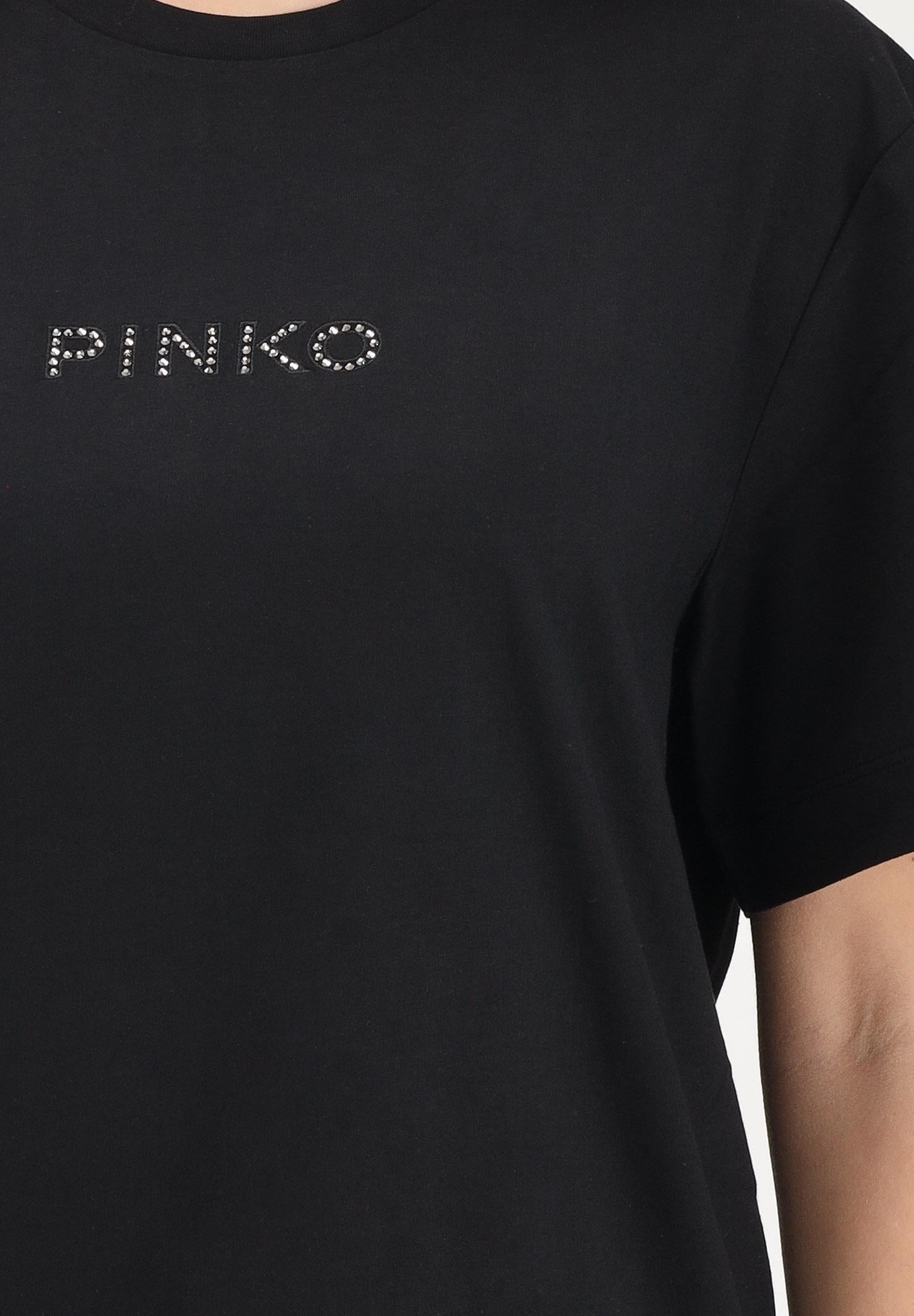 PINKO T-shirt a manica corta nera da donna con maxi scritta in strass 105526A33S Z99 PINKO