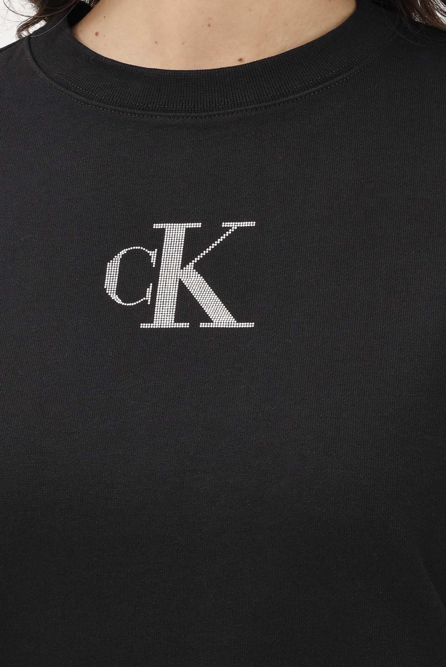 CALVIN KLEIN JEANS Felpa girocollo nera da donna con logo LV047E828GUB1 . CALVIN KLEIN JEANS