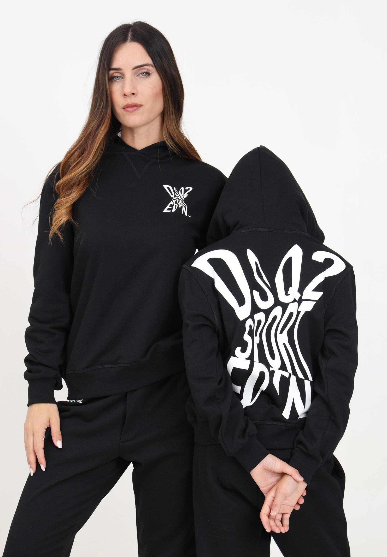 Felpa con cappuccio nera per donna e bambina caratterizzata da maxi stampa logo Sport Edtn.09 DQ2526D003G DQ900 DSQUARED2