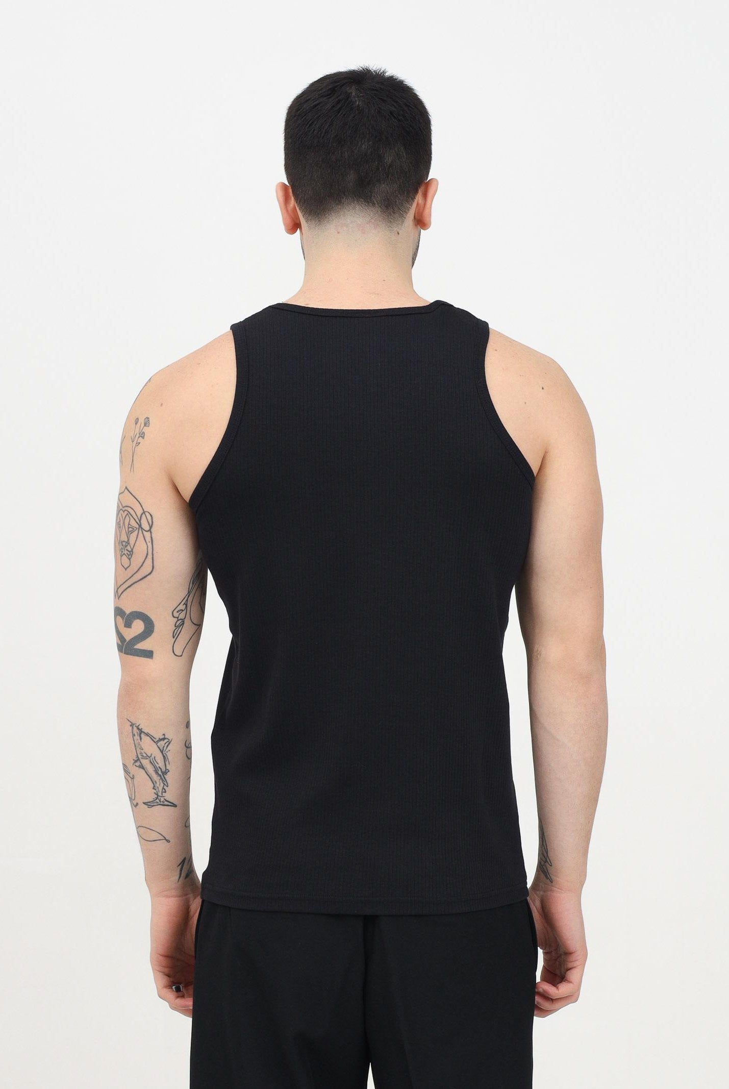 Canotta nera da uomo a costine 16092774 Black SELECTED HOMME
