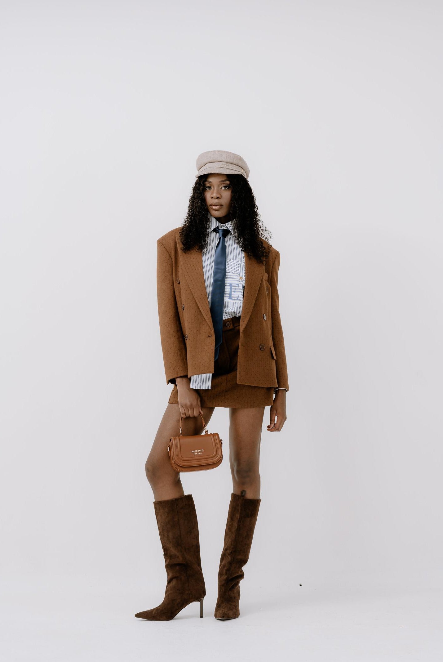 VICOLO Giacca doppiopetto cammello da donna con motivo gessato e strass TF0258 FFCU VICOLO