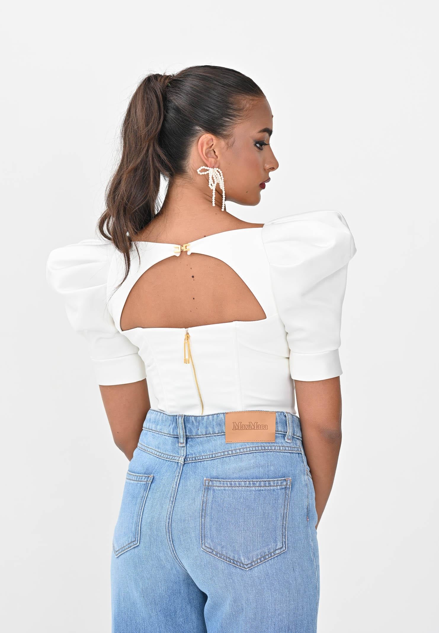 ELISABETTA FRANCHI Corpetto avorio da donna realizzato in crêpe e in duchesse TO02656E2 360 ELISABETTA FRANCHI