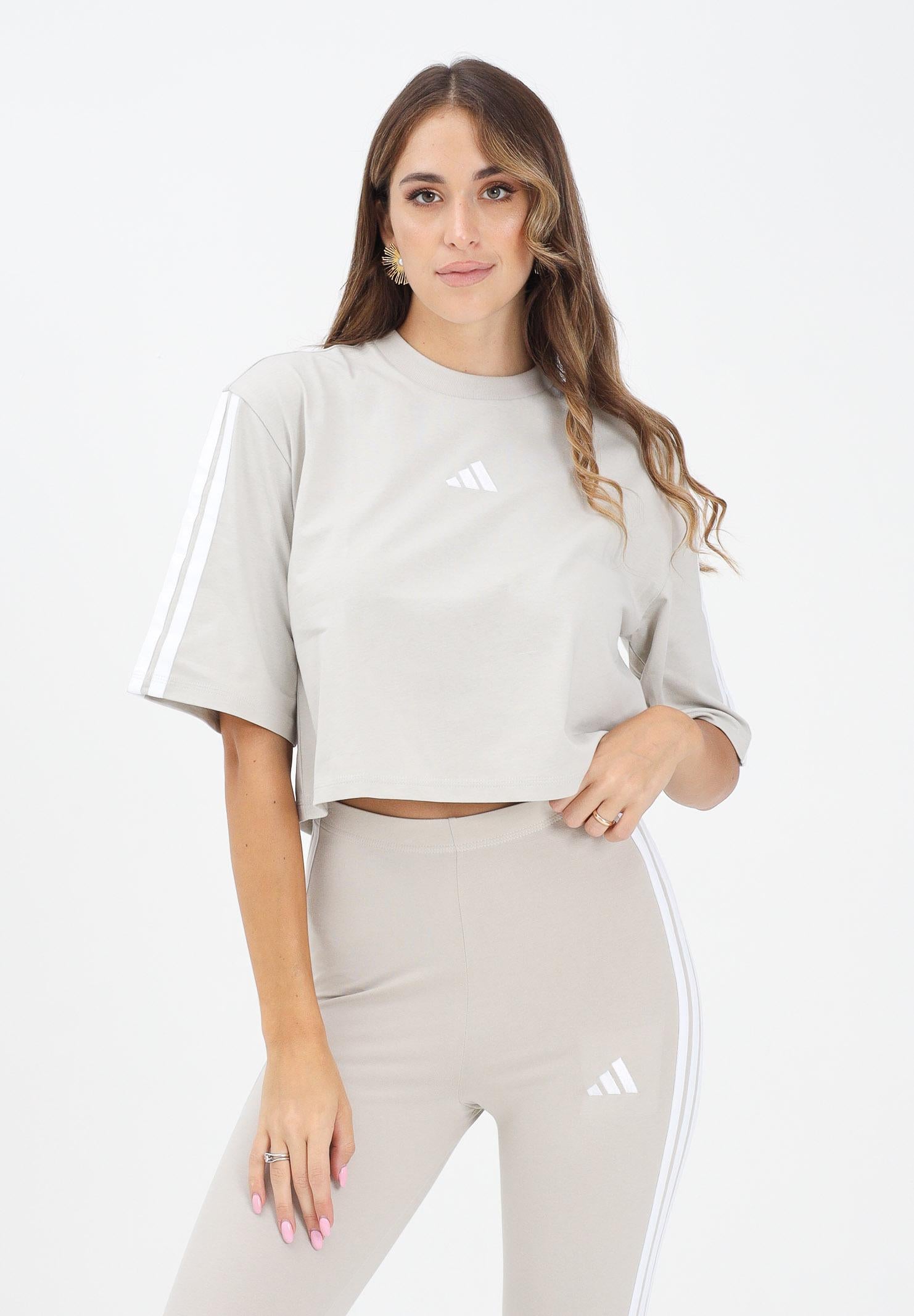 ADIDAS PERFORMANCE T-shirt a manica corta Essentials 3-Stripes beige da donna JE1204 ADIDAS PERFORMANCE