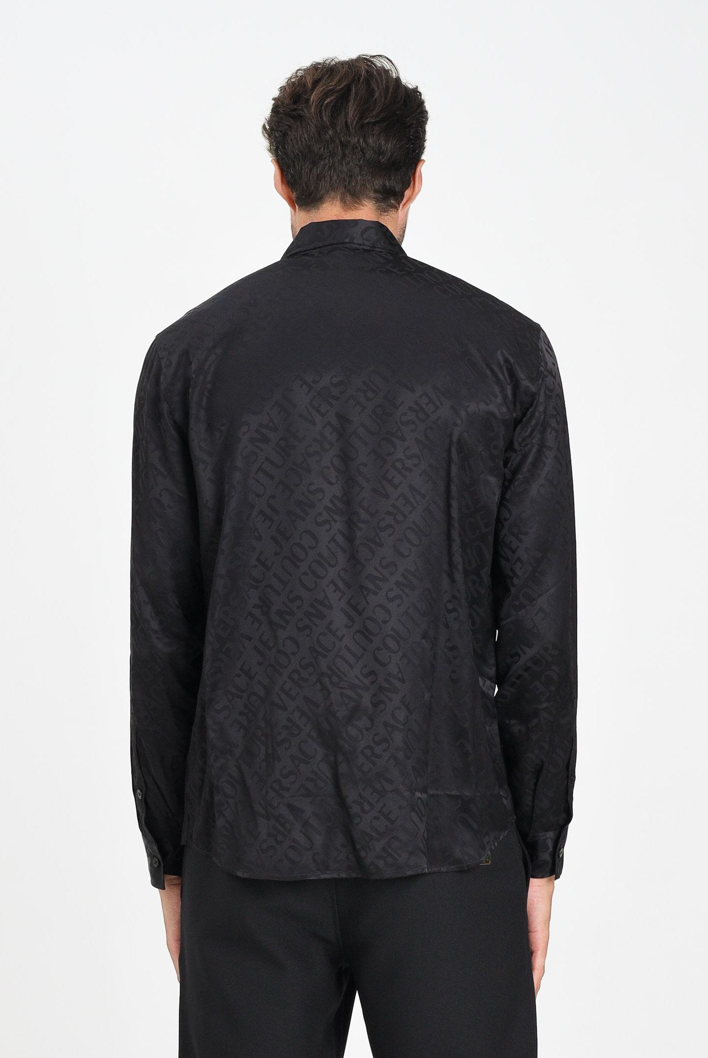 VERSACE JEANS COUTURE Camicia a manica lunga nera da uomo con motivo Liquify Logomania 79GAL2R0N0604 899 VERSACE JEANS COUTURE