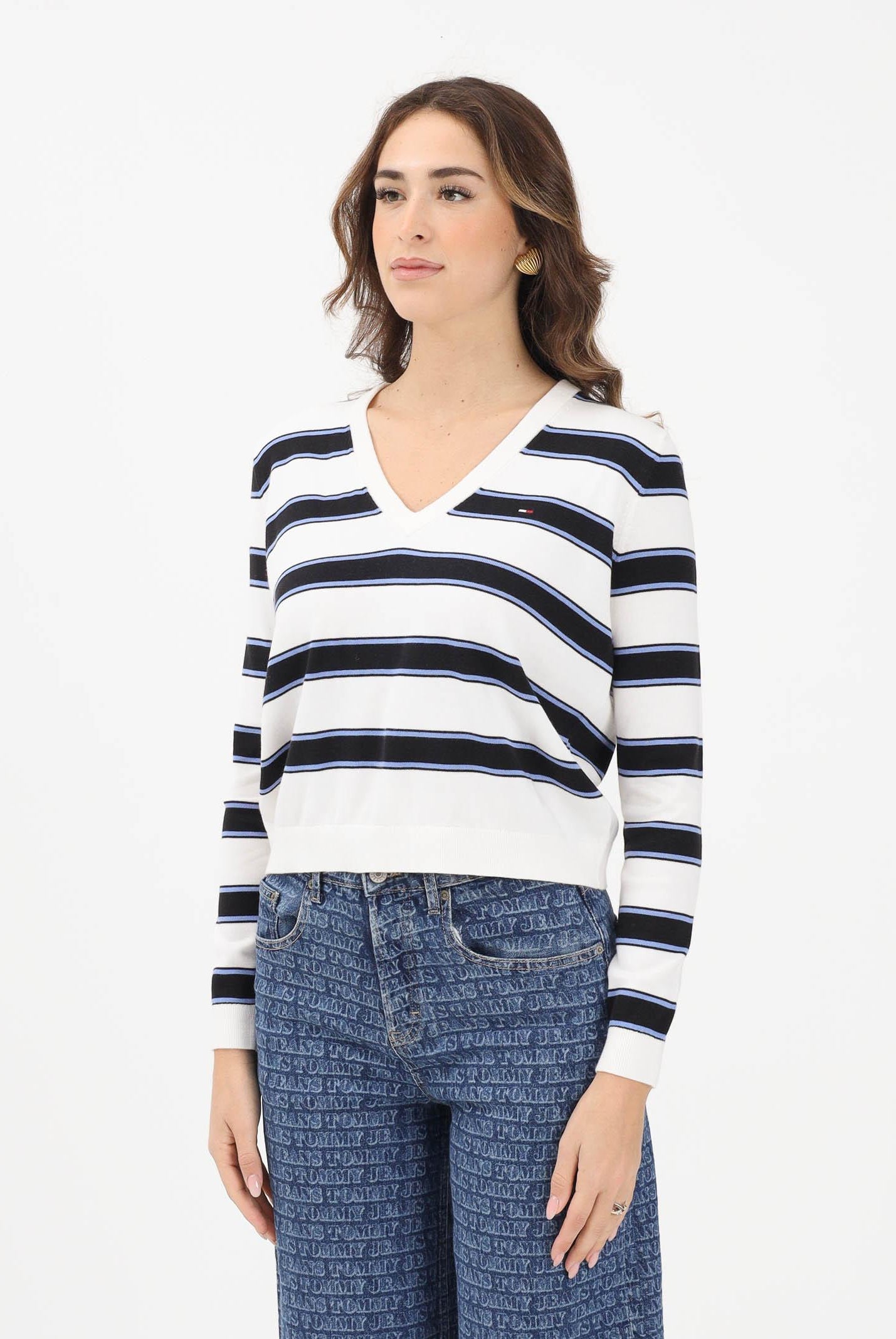 TOMMY JEANS Maglioncino bianco e blu da donna con motivo a righe DW0DW19888 0AP TOMMY JEANS