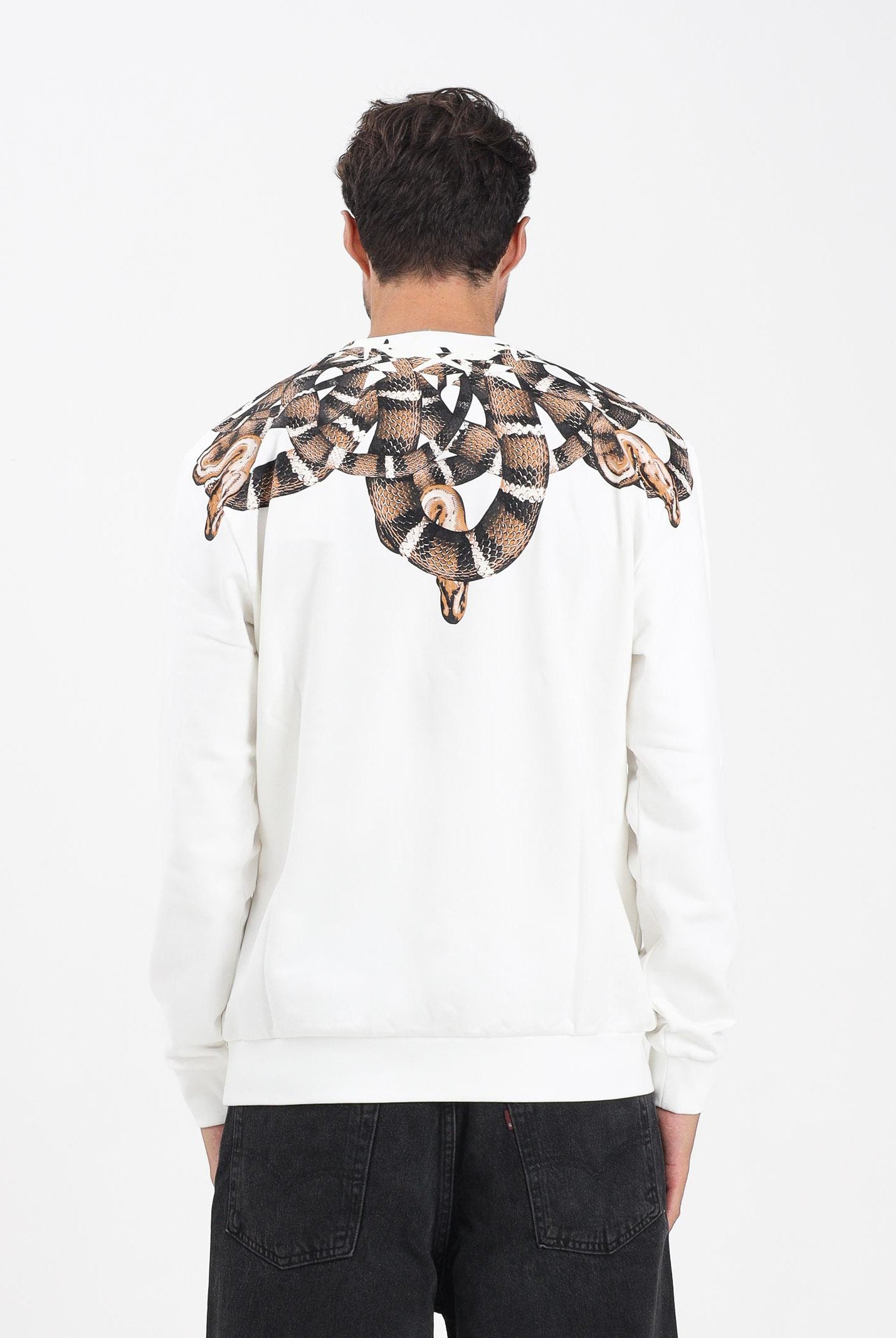 MARCELO BURLON COUNTY OF MILAN Felpa girocollo bianca da uomo con stampa serpente F5CAMASW039 013 MARCELO BURLON COUNTY OF MILAN