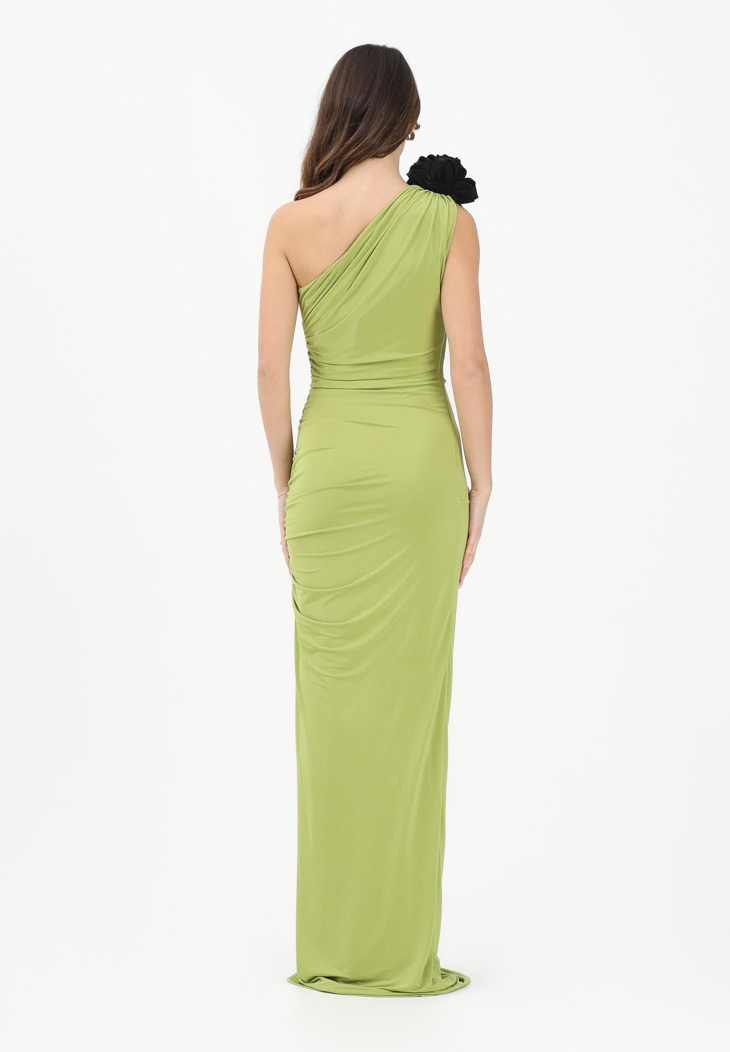 SHIT Abito lungo verde da donna con scollo asimmetrico impreziosito da spilla SH26012 AV SHIT