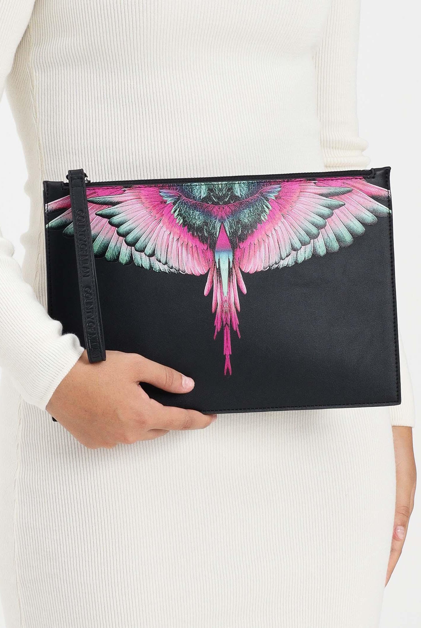 MARCELO BURLON COUNTY OF MILAN Pochette a mano nera per uomo e donna con stampa COMAF250134 MARCELO BURLON COUNTY OF MILAN