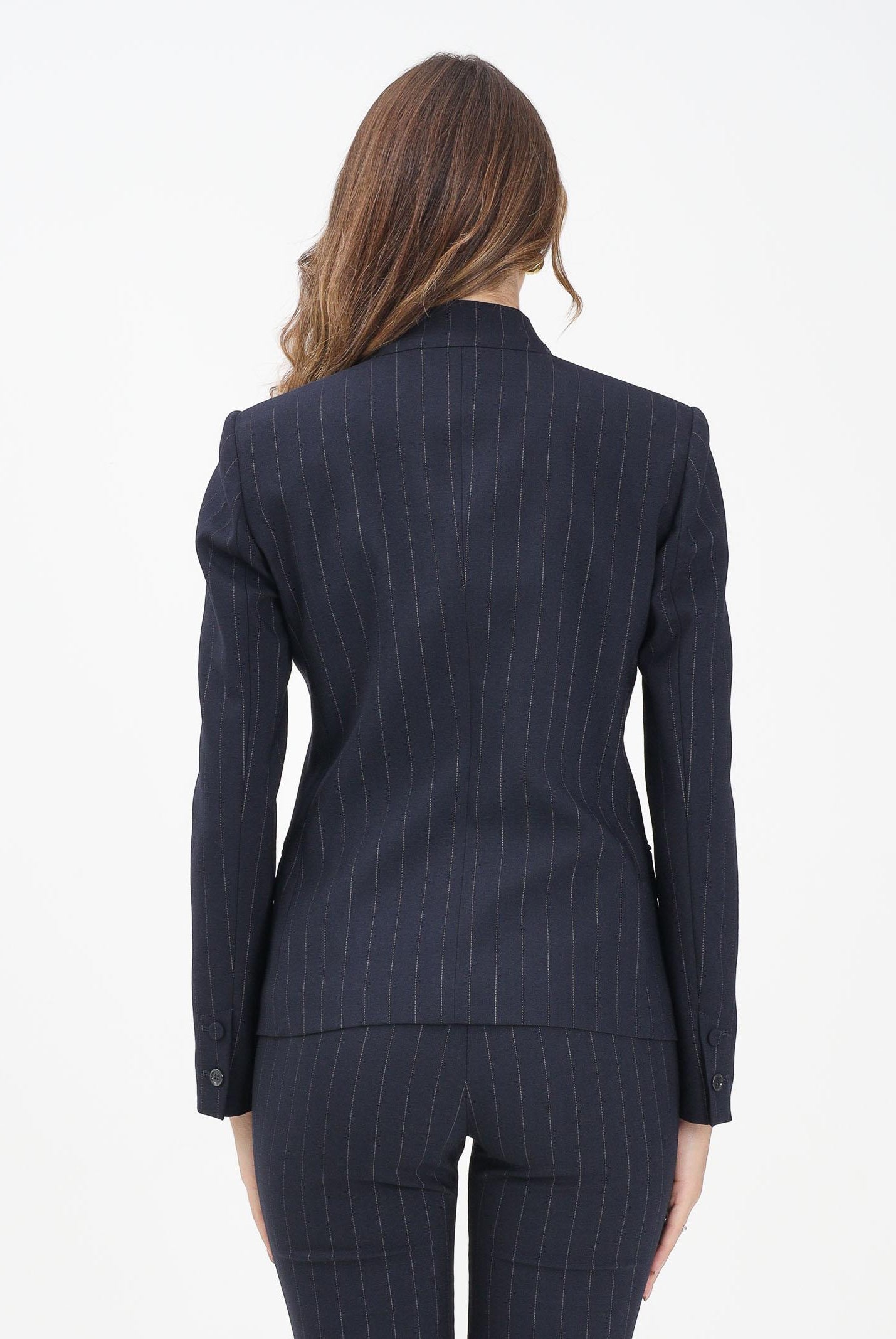 PINKO Giacca monopetto blu da donna con motivo gessato 105626A2QY EZ1 PINKO