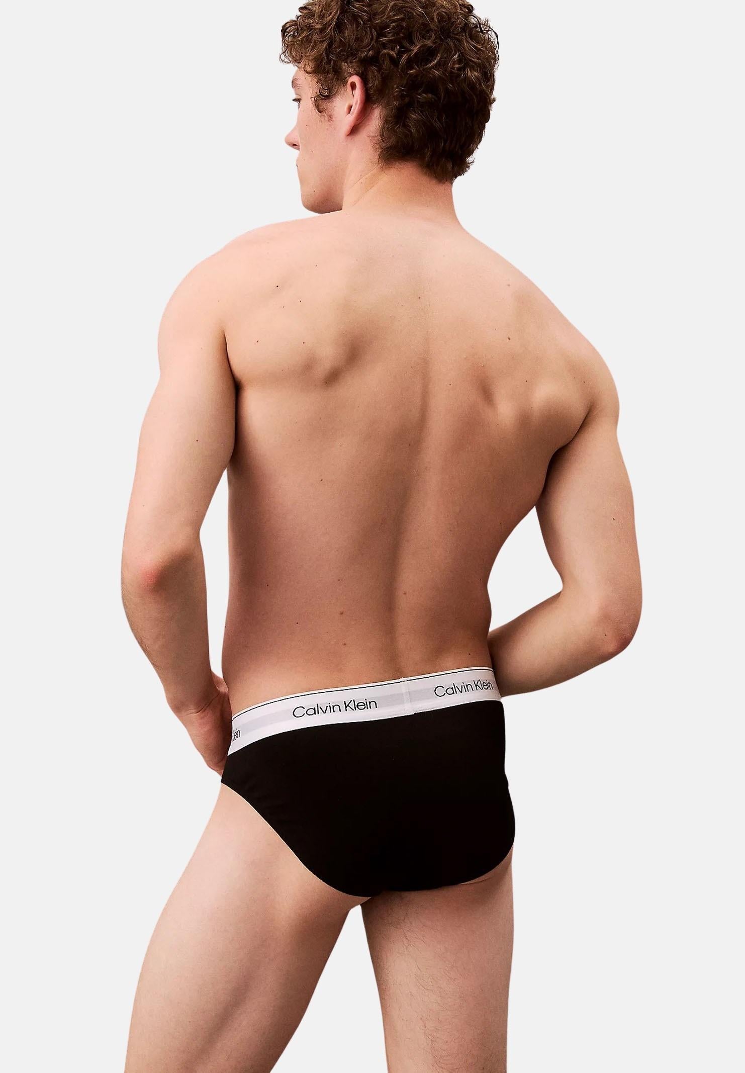 CALVIN KLEIN Set composto da tre slip neri da uomo con vita elastica logata 000NB3962A UB1 CALVIN KLEIN
