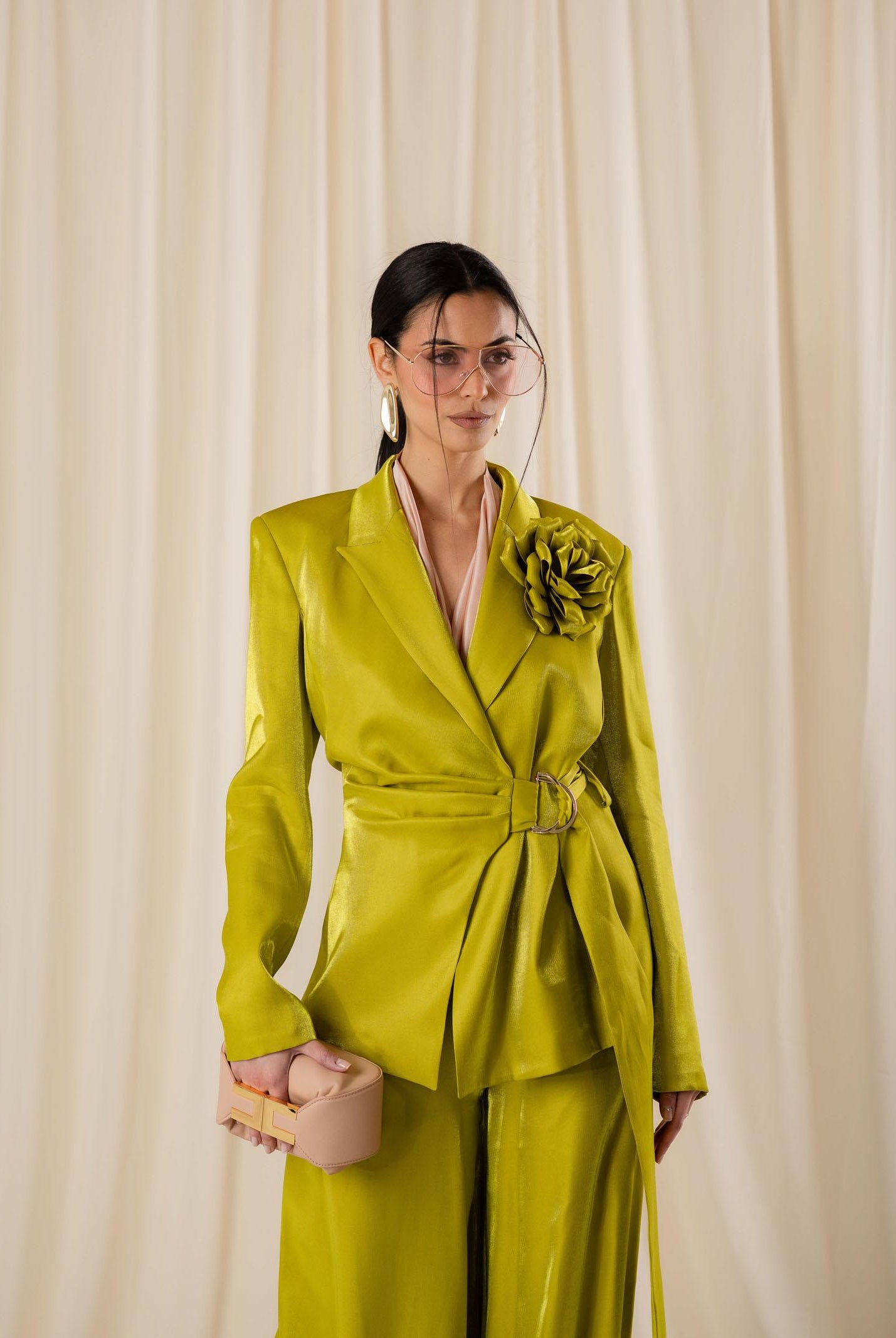 SHIT Giacca verde da donna con spilla fiore SH26007 AV SHIT