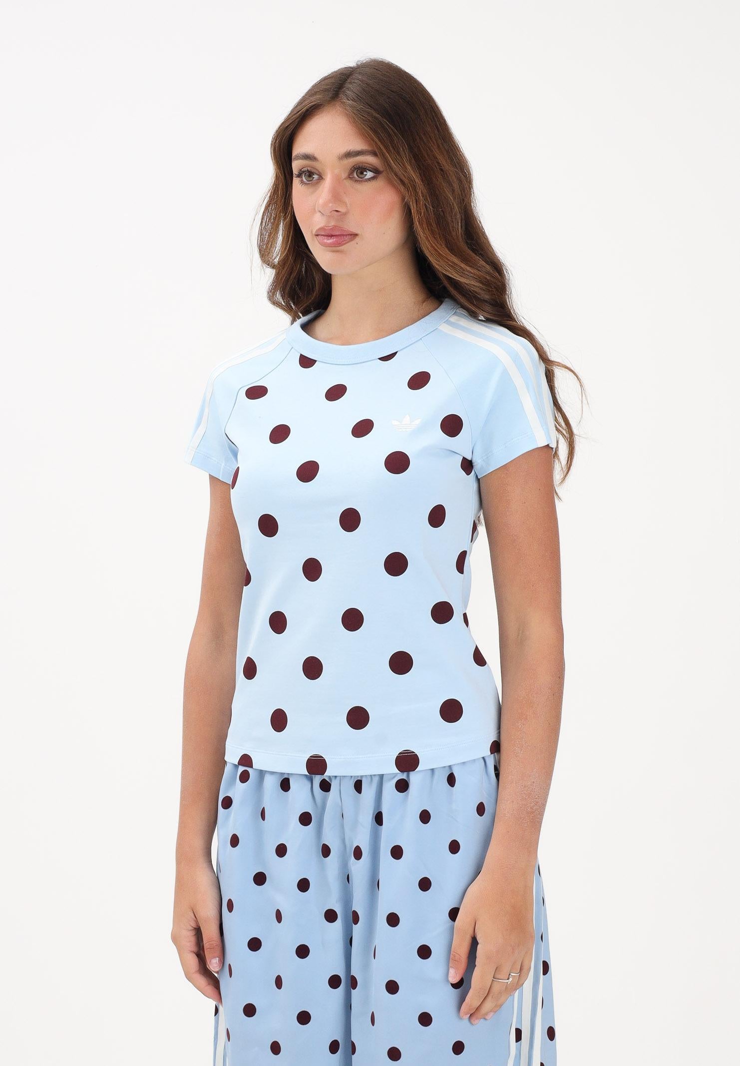 ADIDAS ORIGINALS T-shirt a manica corta CALIFORNINA SLIM FIT azzurra e bordeaux con pois da donna KV1192 . ADIDAS ORIGINALS