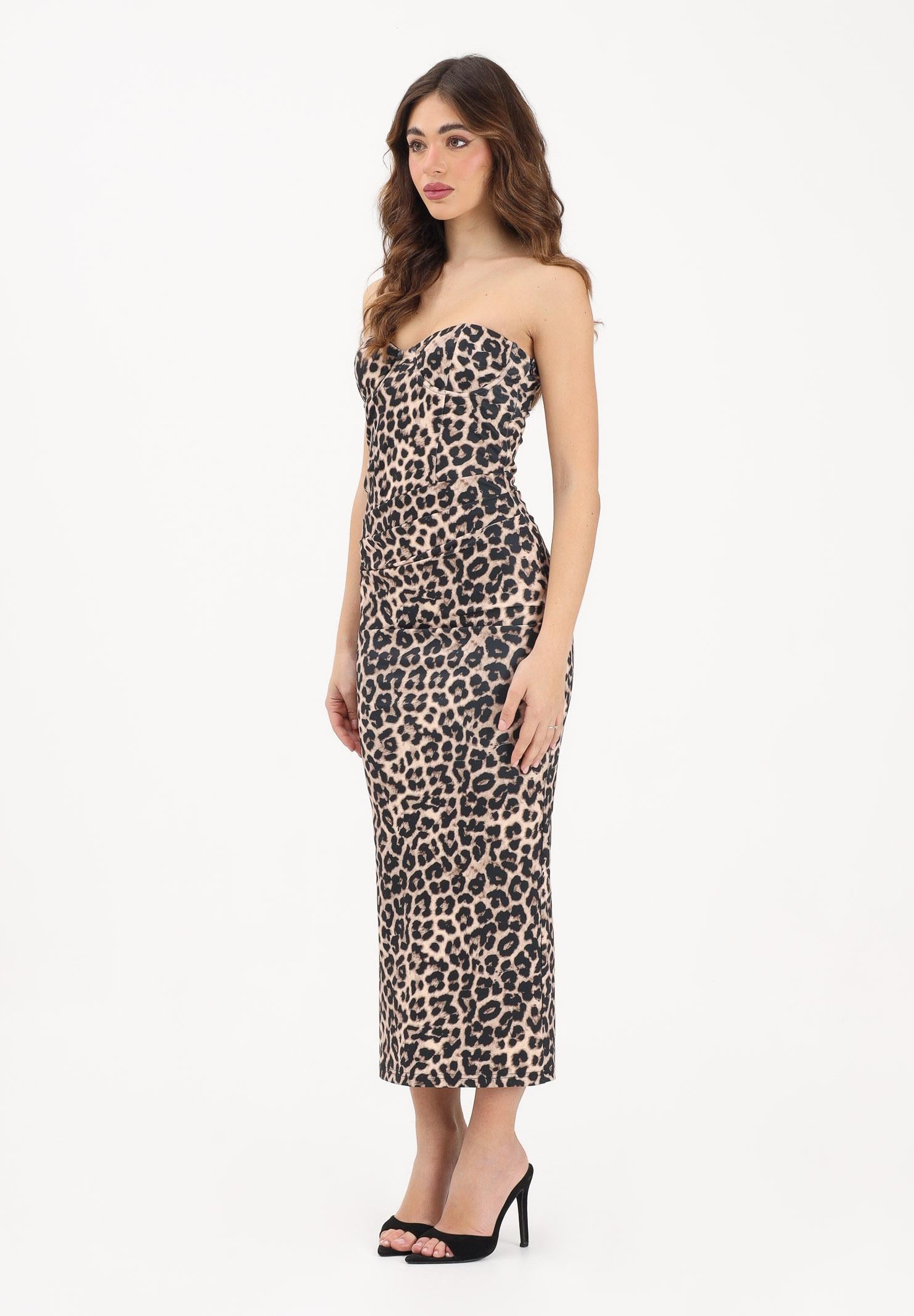 TWENTY FOURHAITCH Abito midi Palau leopardato da donna nei toni caldi del beige e nero A0113MAC62P MA TWENTY FOURHAITCH