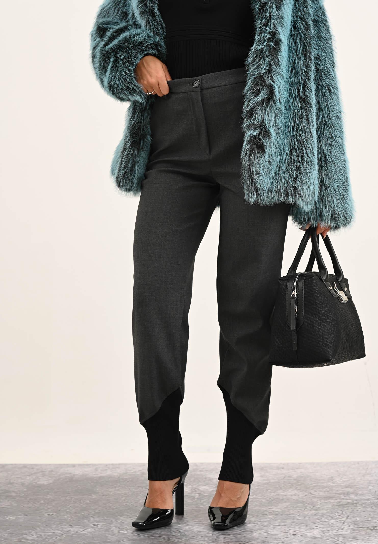 PINKO Pantalone elegante grigio da donna con inserto in maglia nera a costine 106120A2ZT I90 PINKO