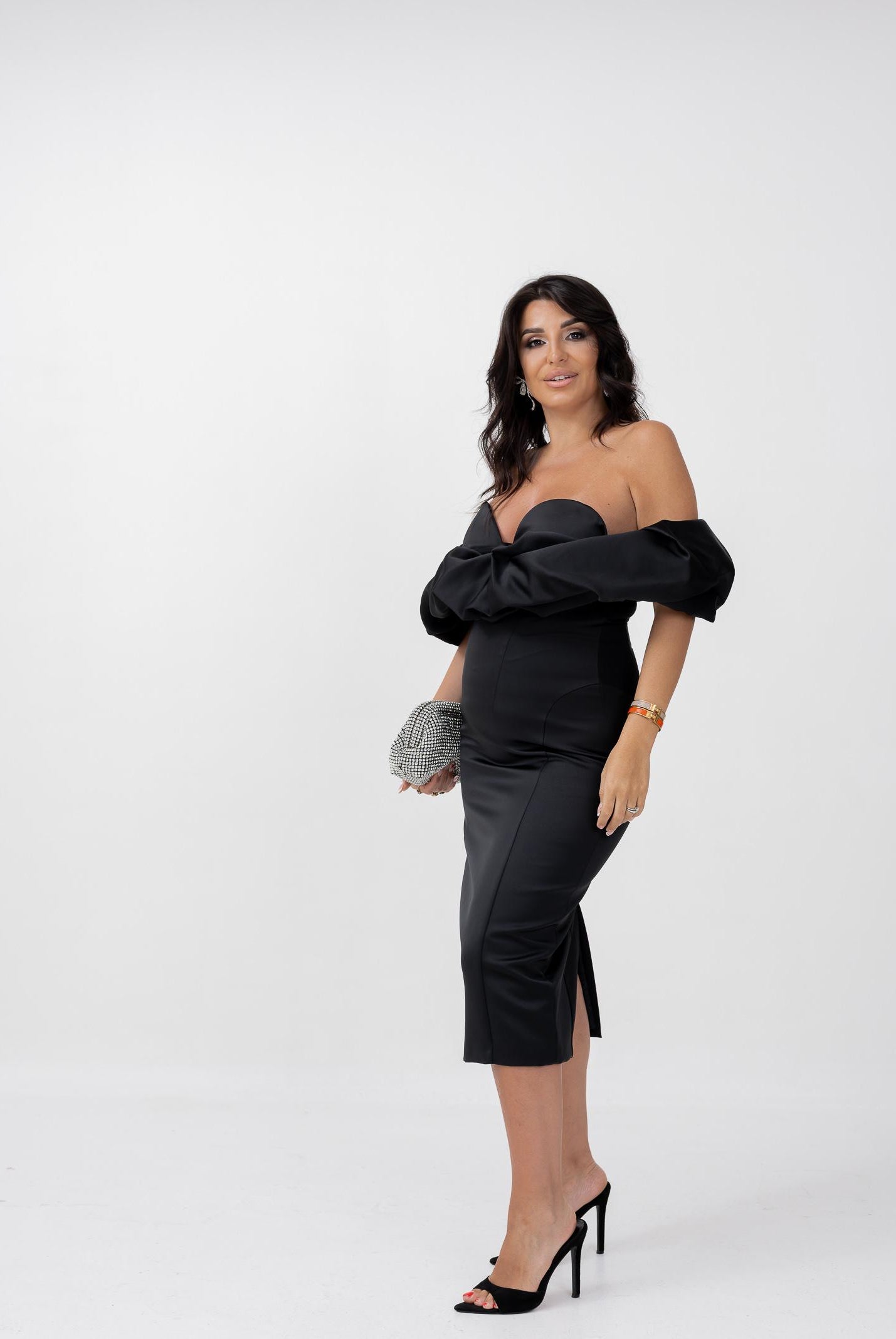 ELISABETTA FRANCHI Abito midi nero da donna con scollo 3D<BR/> AB71456E2 110 ELISABETTA FRANCHI