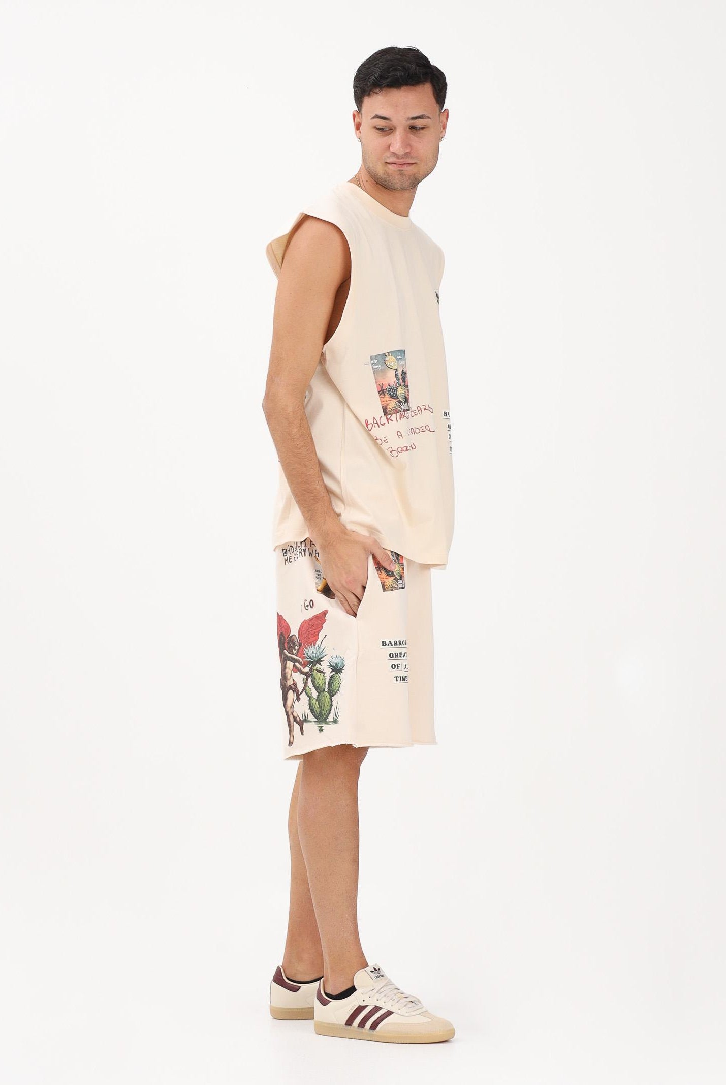 BARROW Shorts sportivo beige per uomo e donna con stampe S6BWUABE034 013 BARROW