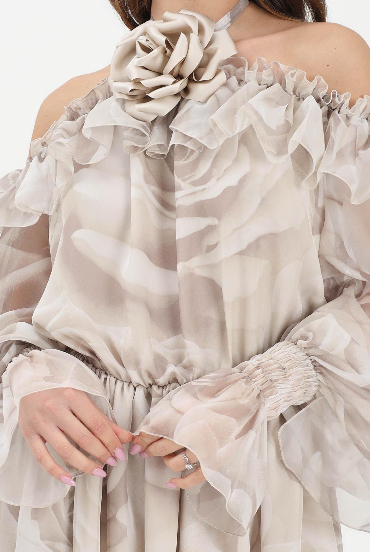 SHIT Abito corto beige da donna con delicata fantasia floreale SH26057 NURO SHIT