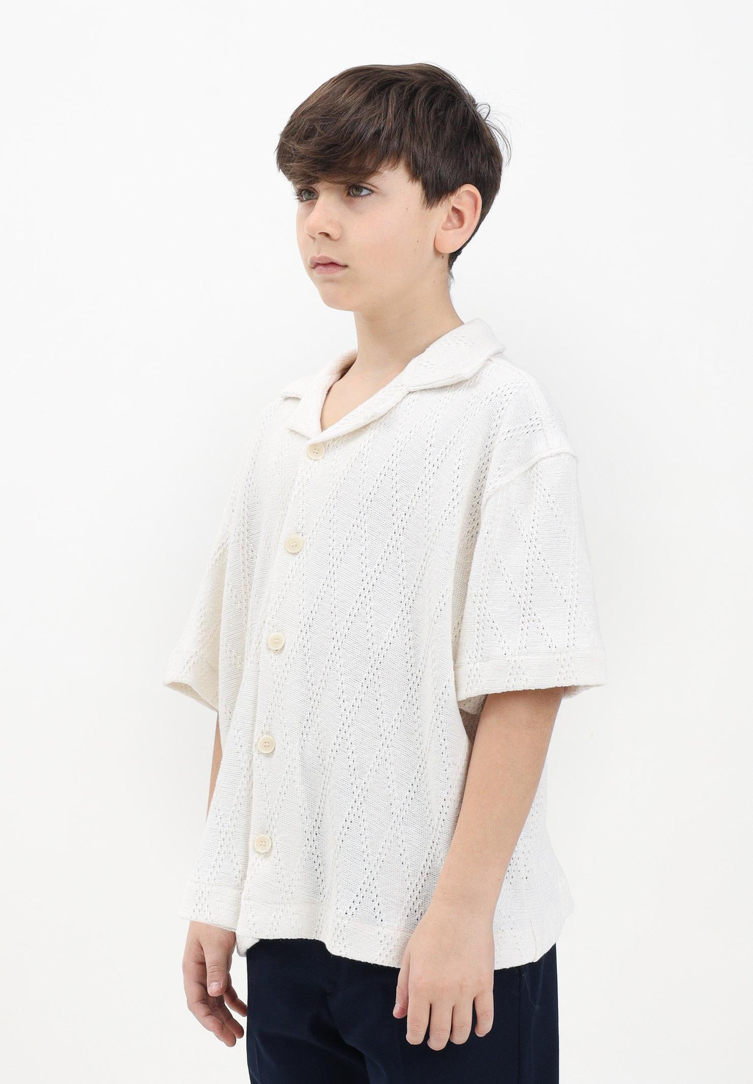 I'M BRIAN Camicia a manica corta panna da bambino con lavorazione a rombi traforati CA3312J PA I'M BRIAN