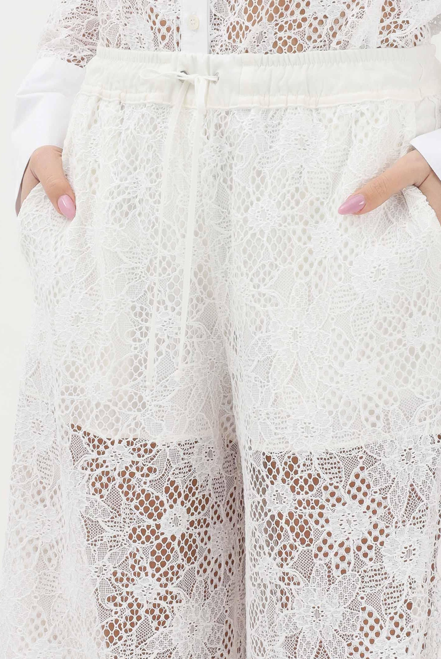 PINKO Pantalone LAURIE bianco da donna in pizzo rebrodé floreale<BR/> 106662A381 Z05 PINKO