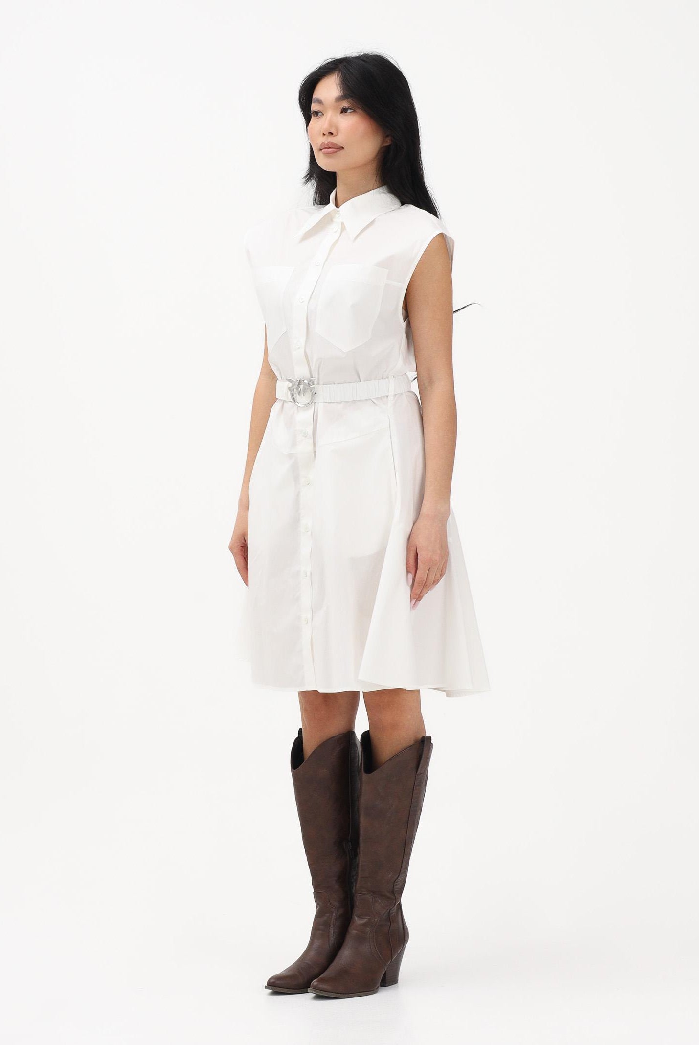 PINKO Abito chemisier bianco da donna con cintura 103111A2LD Z05 PINKO