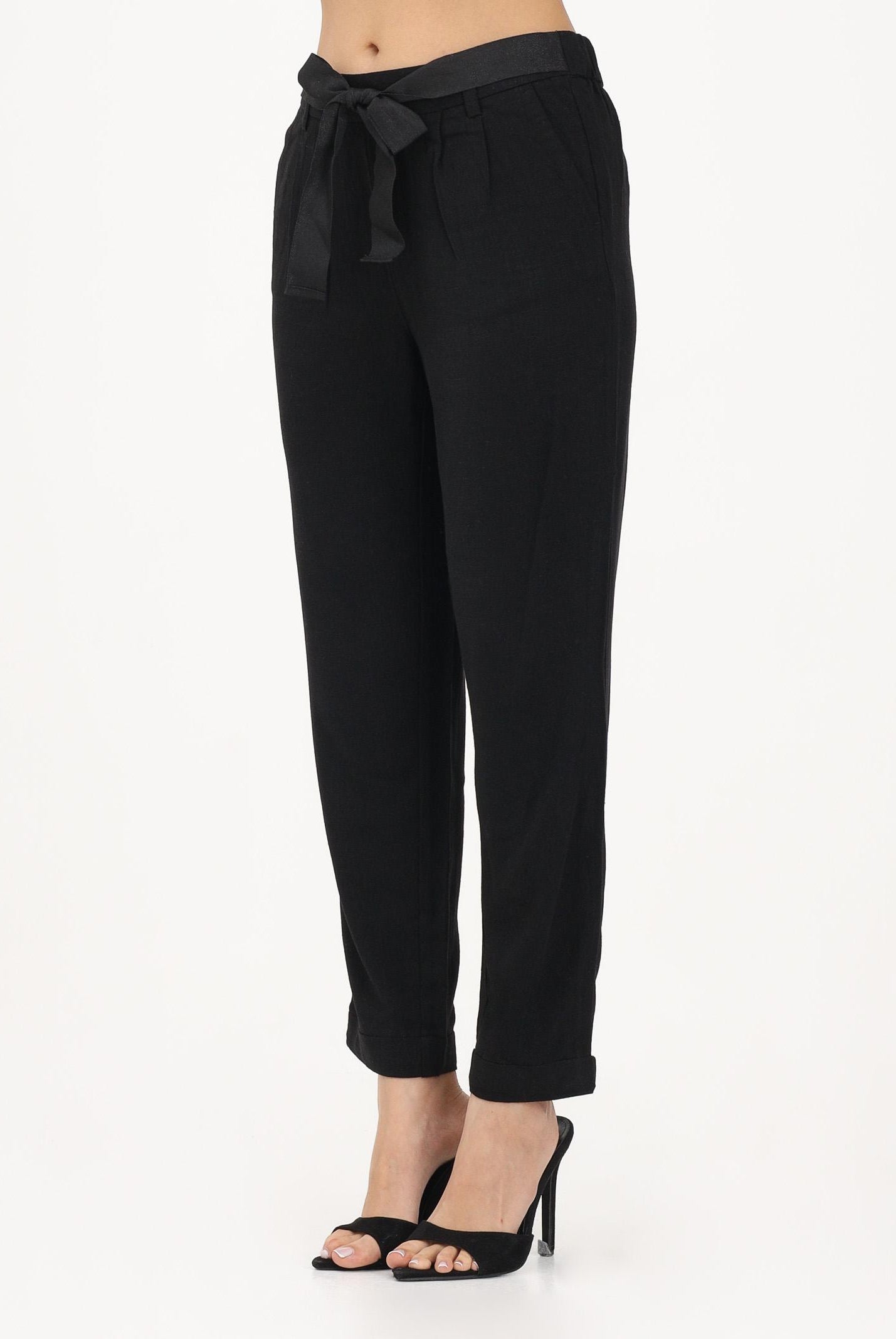 ONLY Pantalone nero da donna con cintura coordinata 15367751 BL ONLY