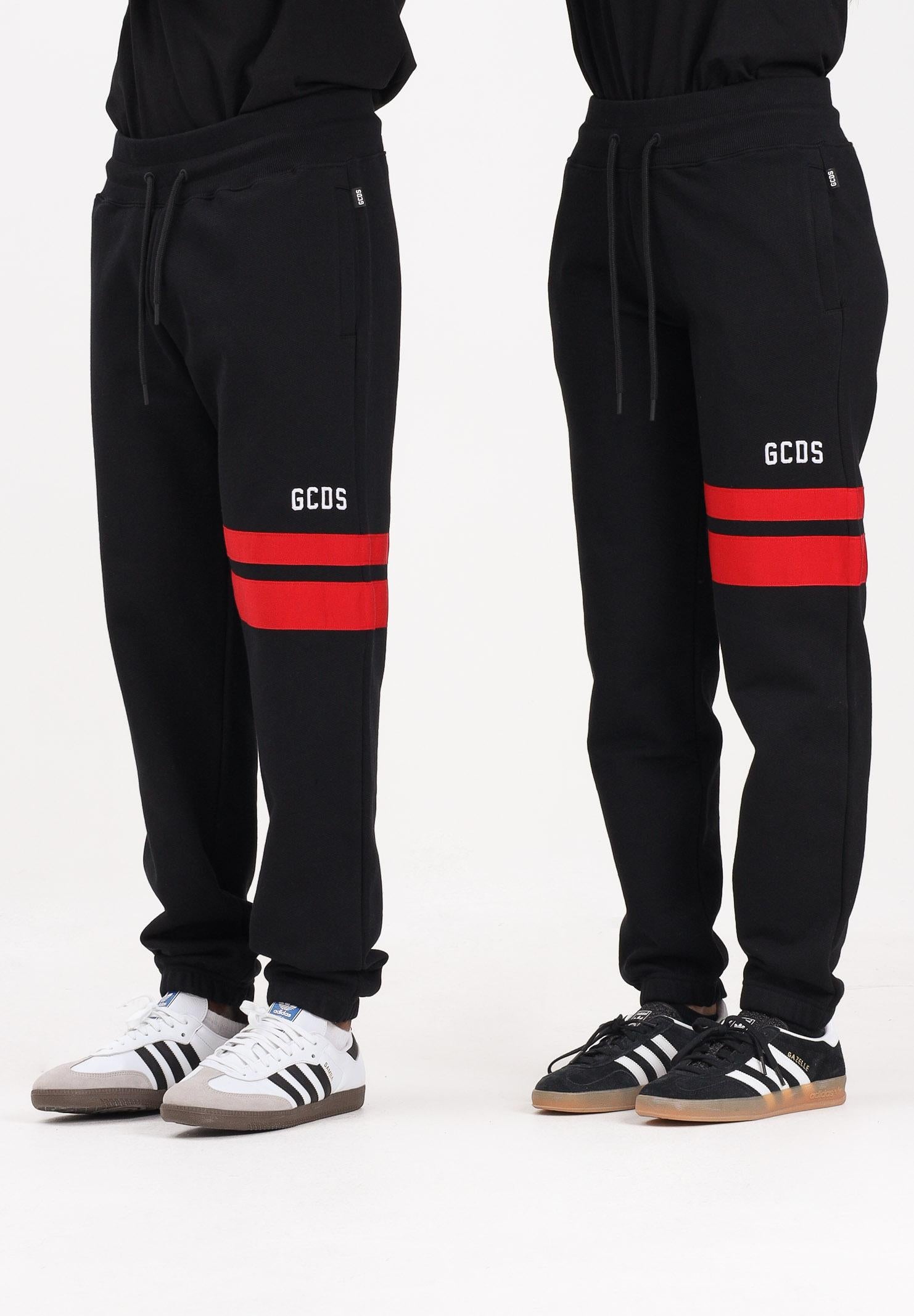 GCDS Pantalone sportivo nero per uomo e donna con dettagli a contrasto B1XM3002JI0 99 GCDS