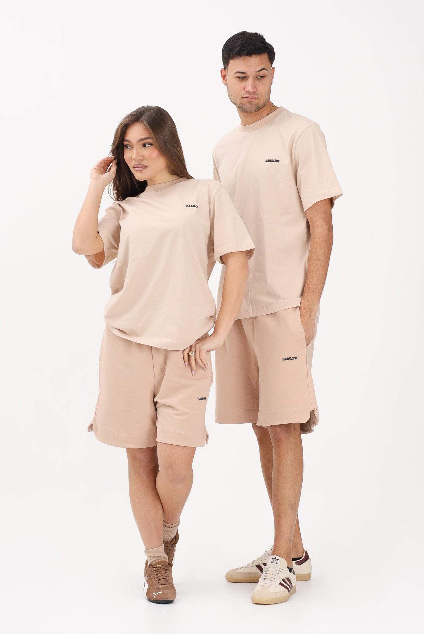 BARROW Shorts sportivo sabbia per uomo e donna con logo S6BWUABE009 092 BARROW