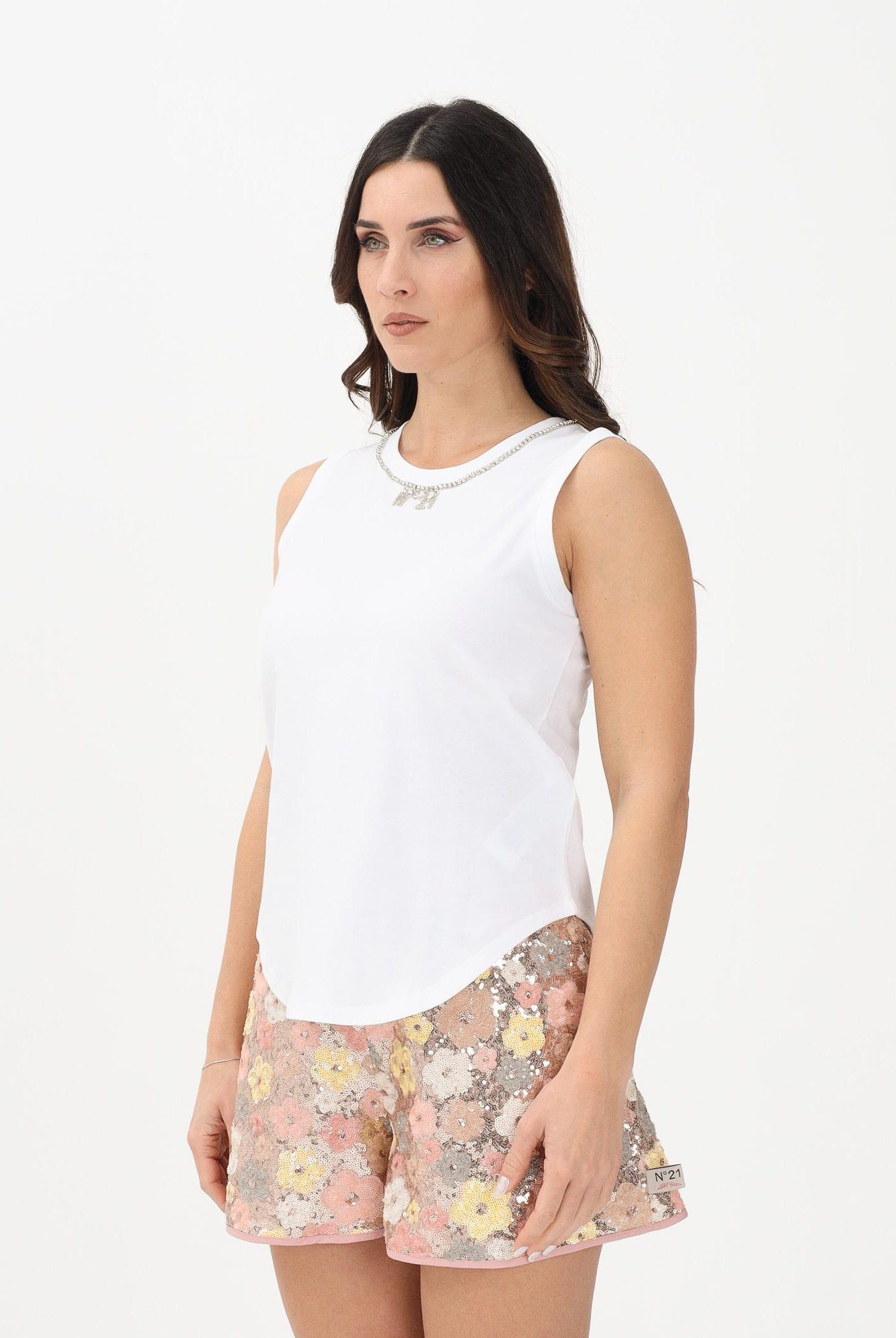 N21 Canotta bianca per donna, ragazze e bambine con dettaglio gioiello N210A5N0479 0N100 N21
