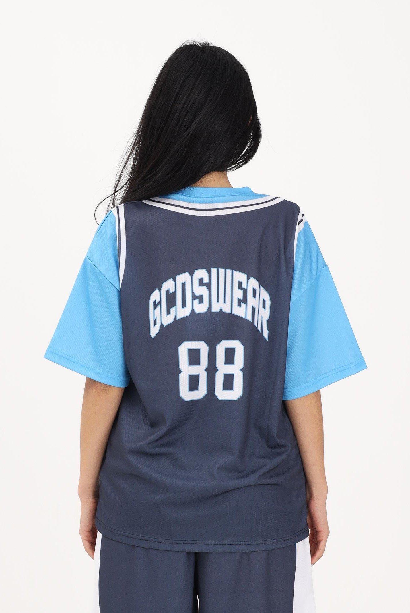 GCDS T-shirt a manica corta blu e azzurra per donna, ragazzi e bambini con stampa C1BJQC706J338 782E GCDS