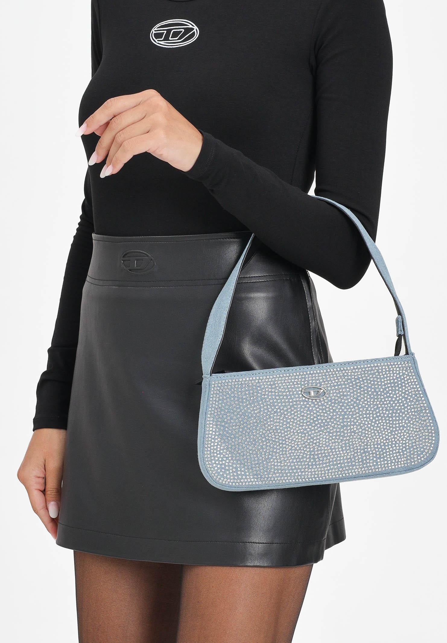DIESEL Borsa a spalla WJULIE in denim da donna con strass applicati J02530KXBRM K01 DIESEL