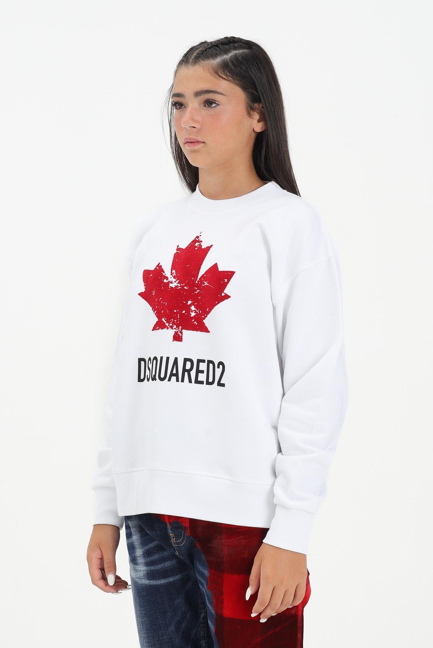 DSQUARED2 Felpa girocollo bianca per donna, ragazzi e bambini con logo DQ3005D00ZF DQ100 DSQUARED2