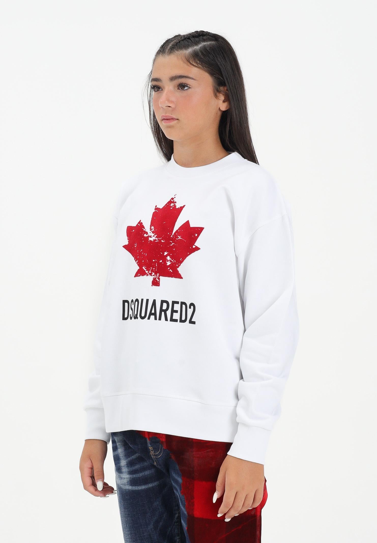 DSQUARED2 Felpa girocollo bianca per donna, ragazzi e bambini con logo DQ3005D00ZF DQ100 DSQUARED2