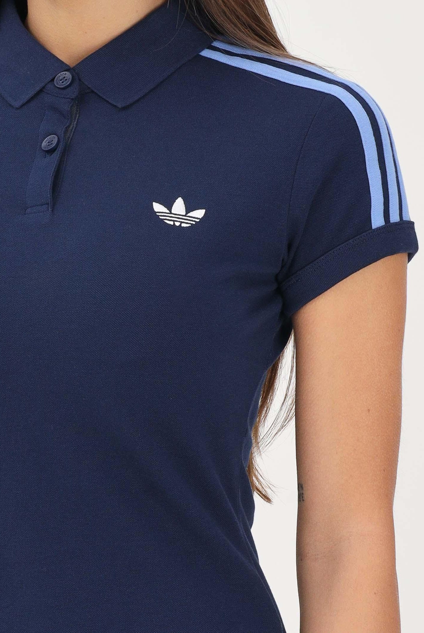 ADIDAS ORIGINALS Polo a manica corta 3 STRIPES blu da donna KS4762 . ADIDAS ORIGINALS