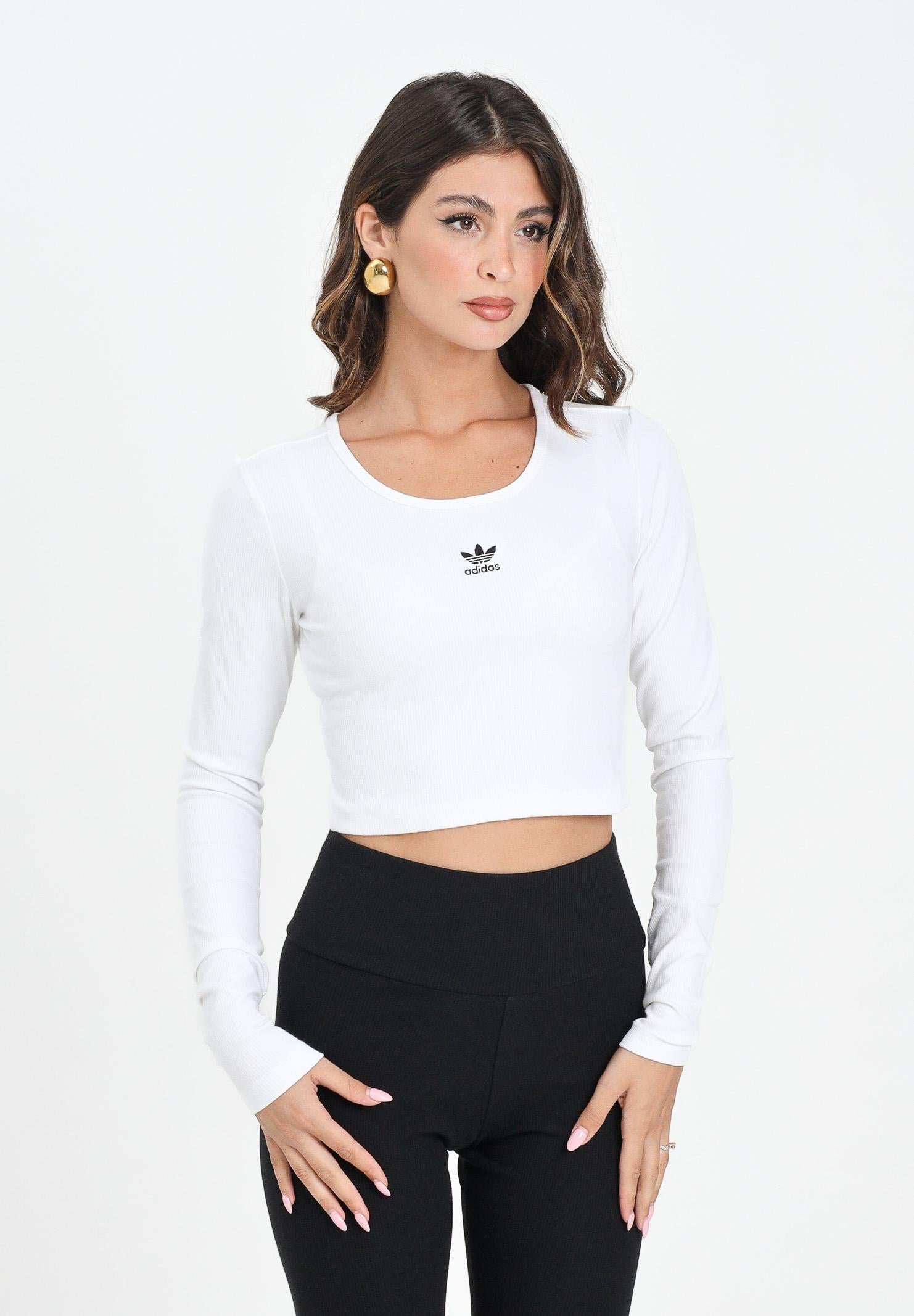 ADIDAS ORIGINALS Top a manica lunga Essentials Ribbed Crop bianca da donna JC9011 . ADIDAS ORIGINALS