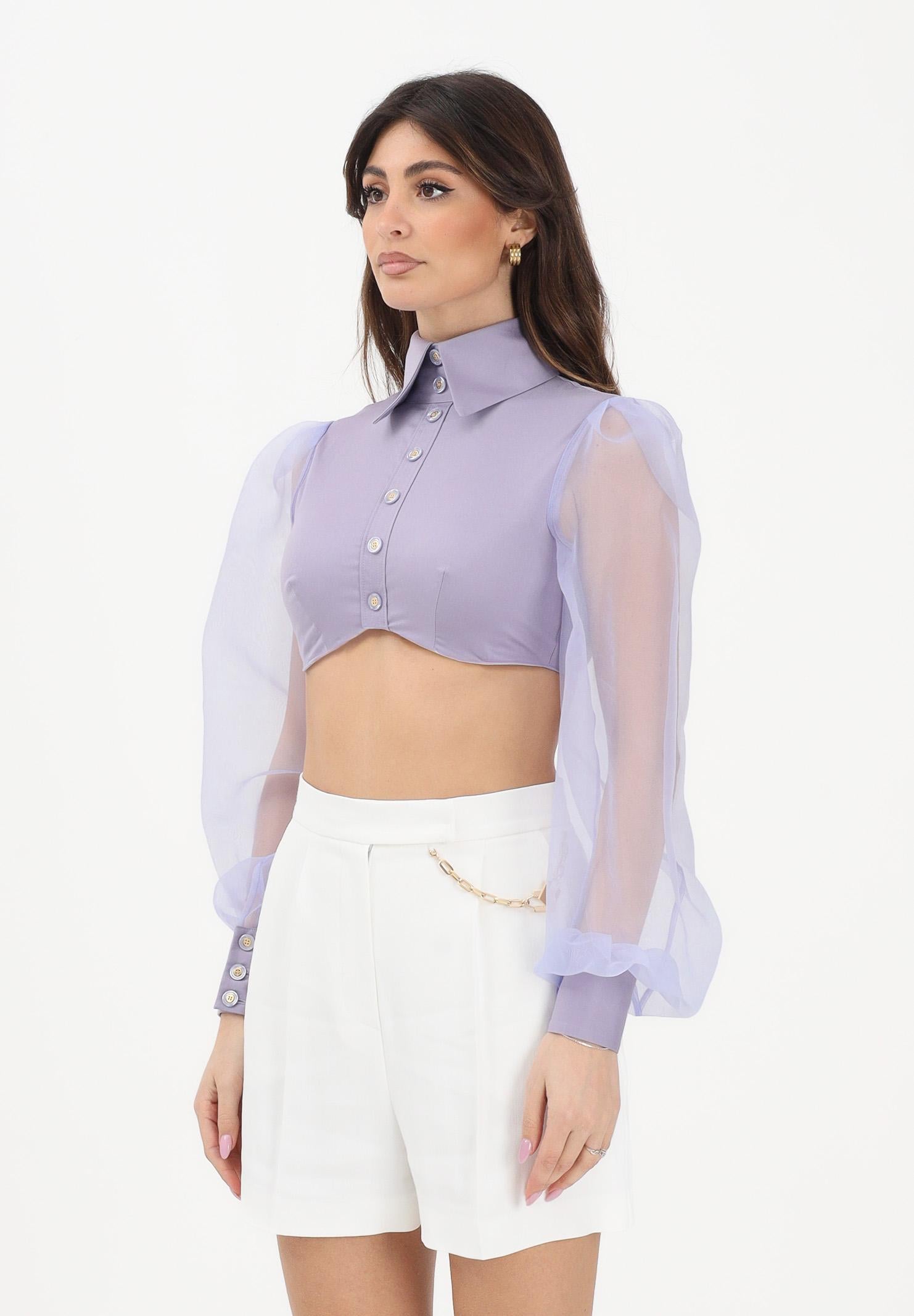 ELISABETTA FRANCHI Camicia crop lilla da donna con maniche dai volumi balloon CA14461E2 EV7 ELISABETTA FRANCHI