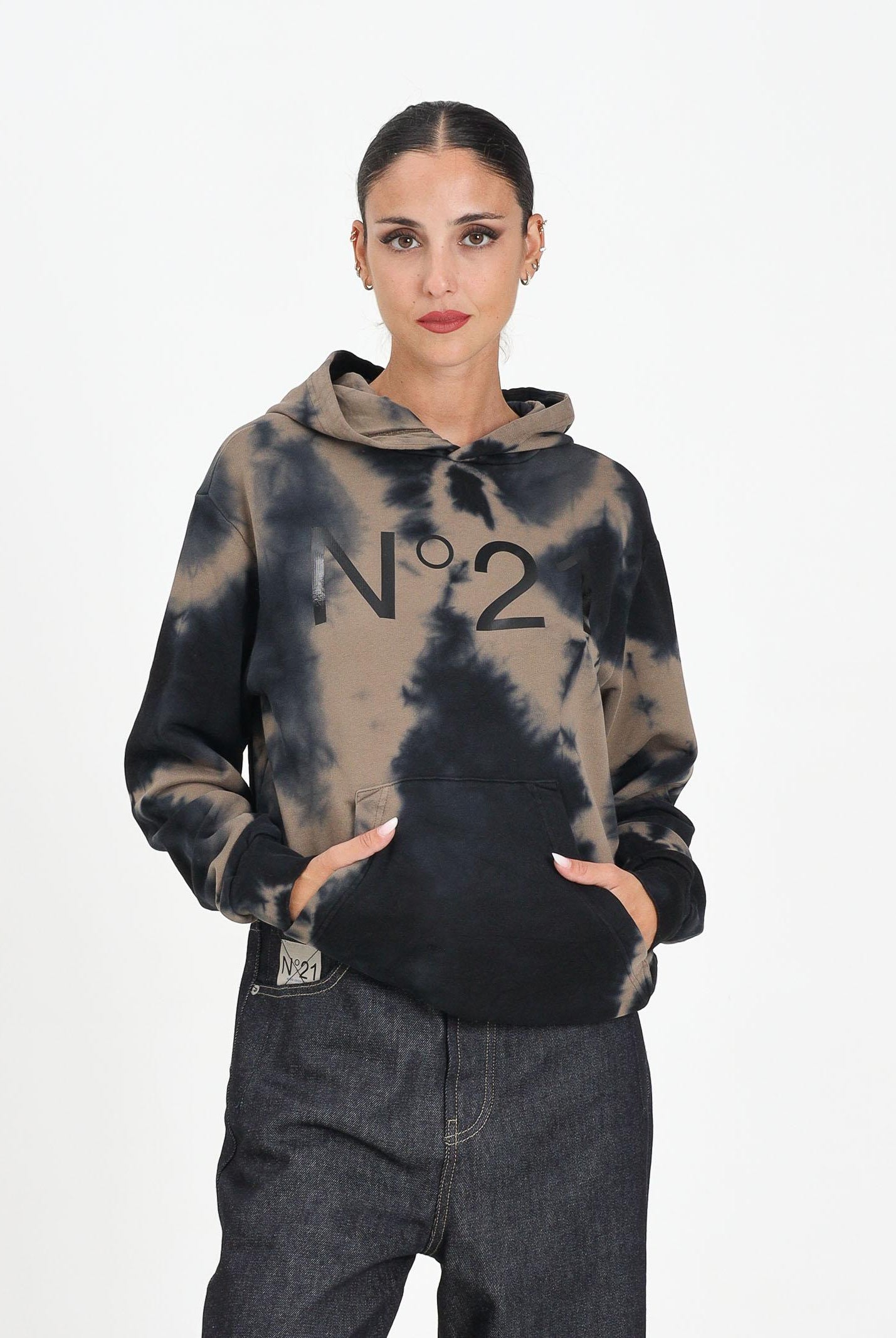 N21 Felpa con cappuccio cammello per donna, ragazzi e bambini in cotone tie-dye N2107LN0447 0N720 N21