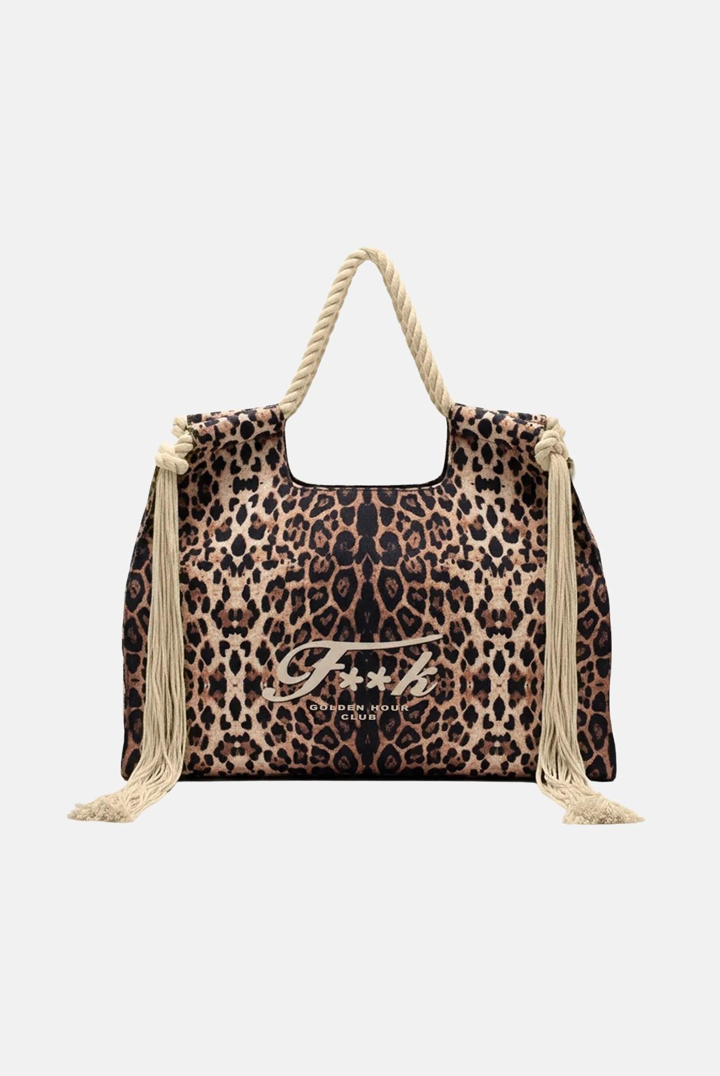 F**K Borsa mare leopardata da donna con manici in corda e frange laterali FA26-SW0081X02 . F**K