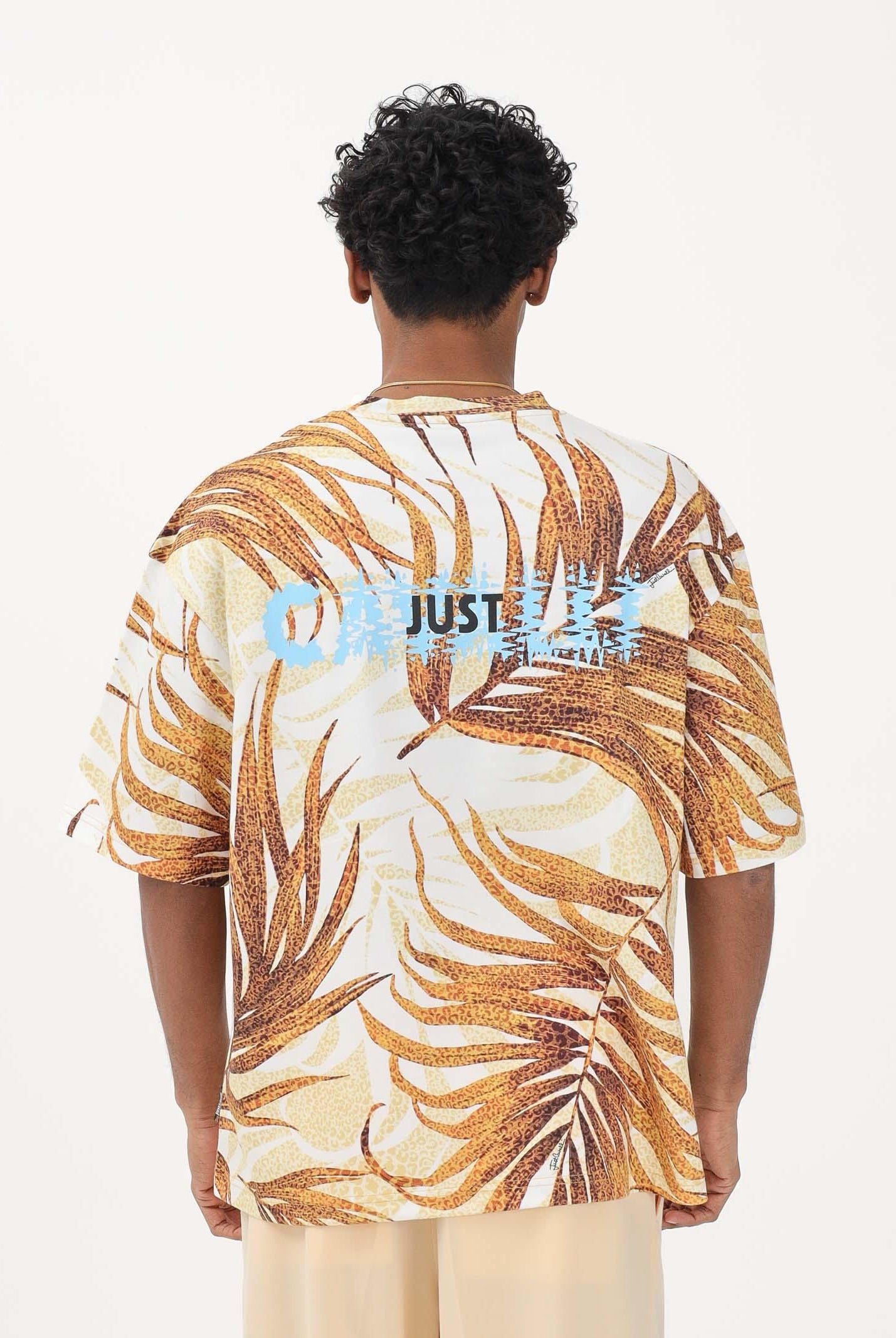 JUST CAVALLI T-shirt a manica corta bianca da uomo con stampa tropicale 80OAHE02CJ118 R79 JUST CAVALLI
