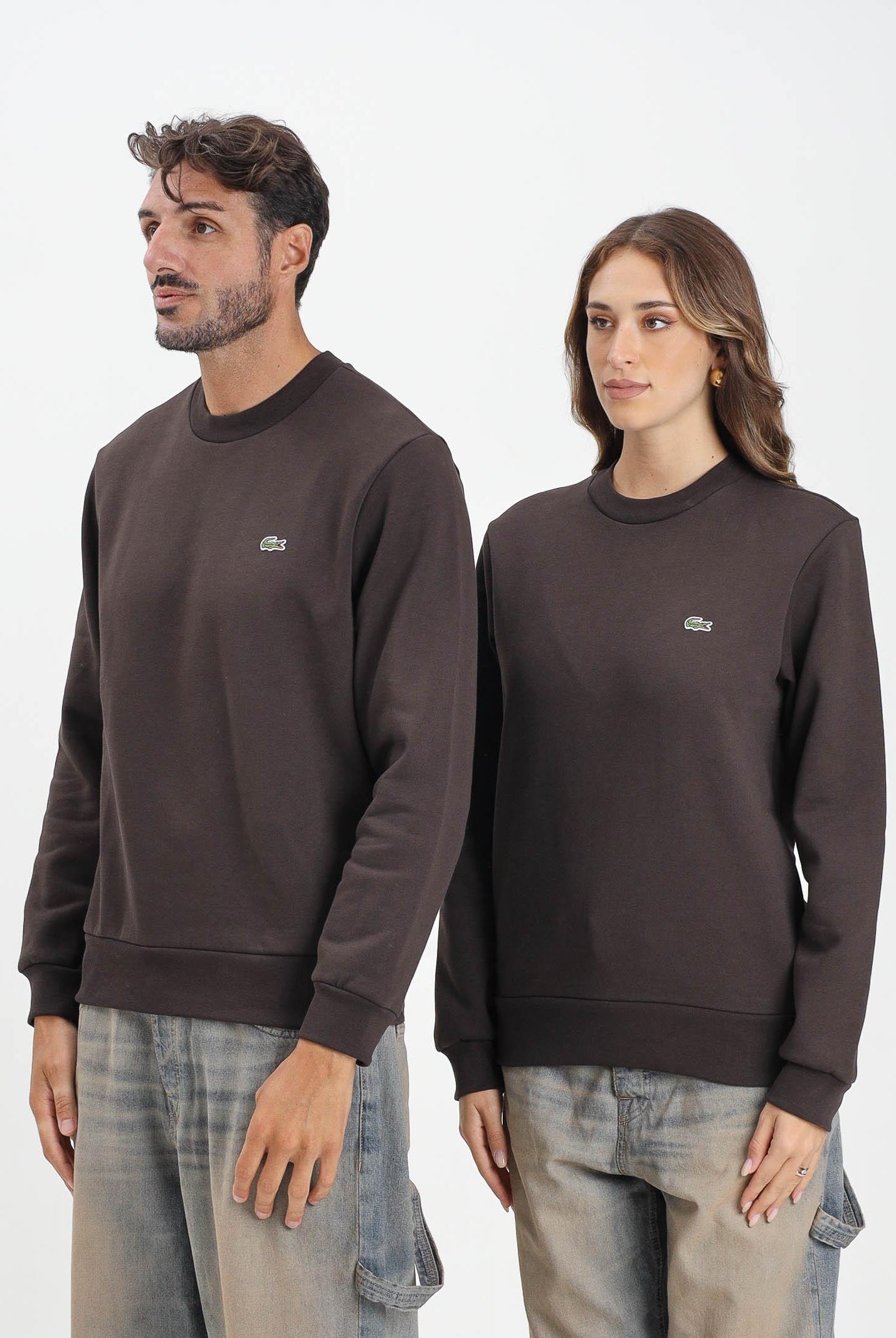 LACOSTE Felpa girocollo marrone per uomo e donna con logo SH9608 SKB LACOSTE